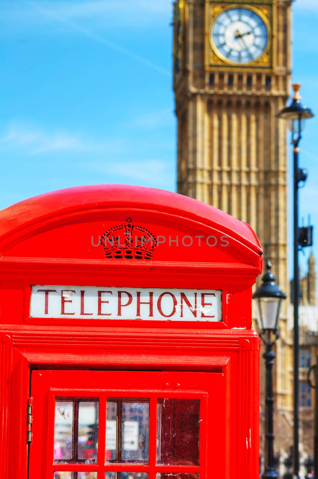 Famous red telephone booth in London, UK