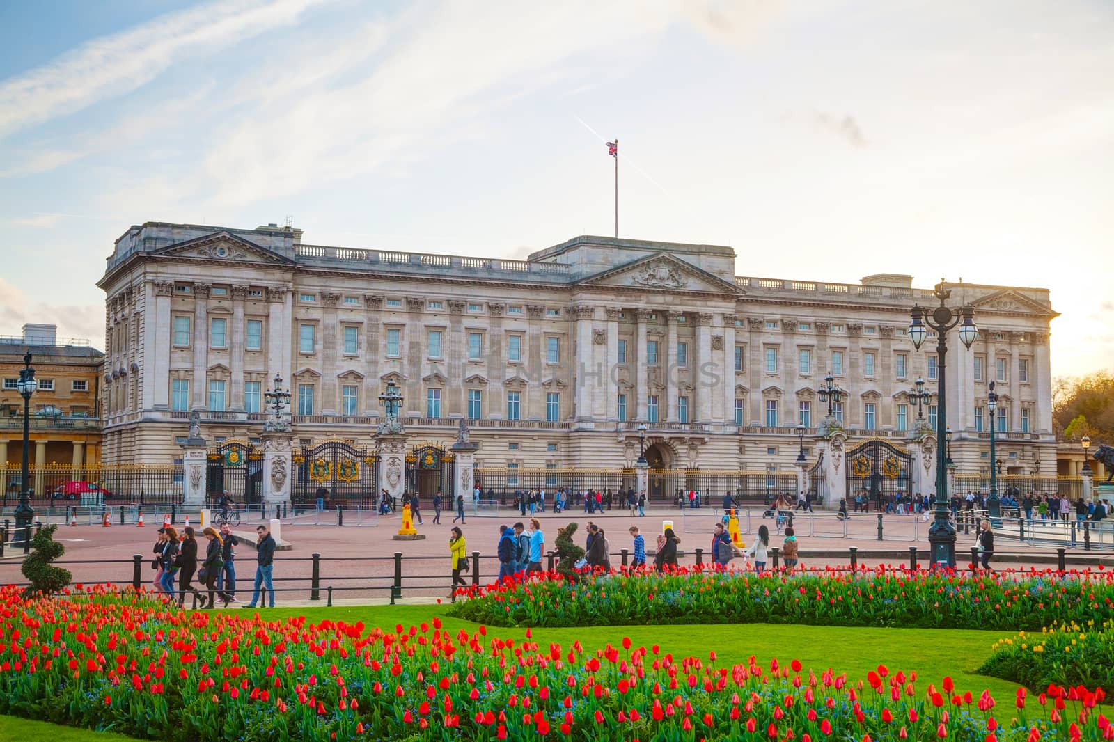 LONDON - APRIL 12: Buckingham palace at sunset on April 12, 2015 in London, UK. It's the London residence and principal workplace of the monarchy of the United Kingdom.