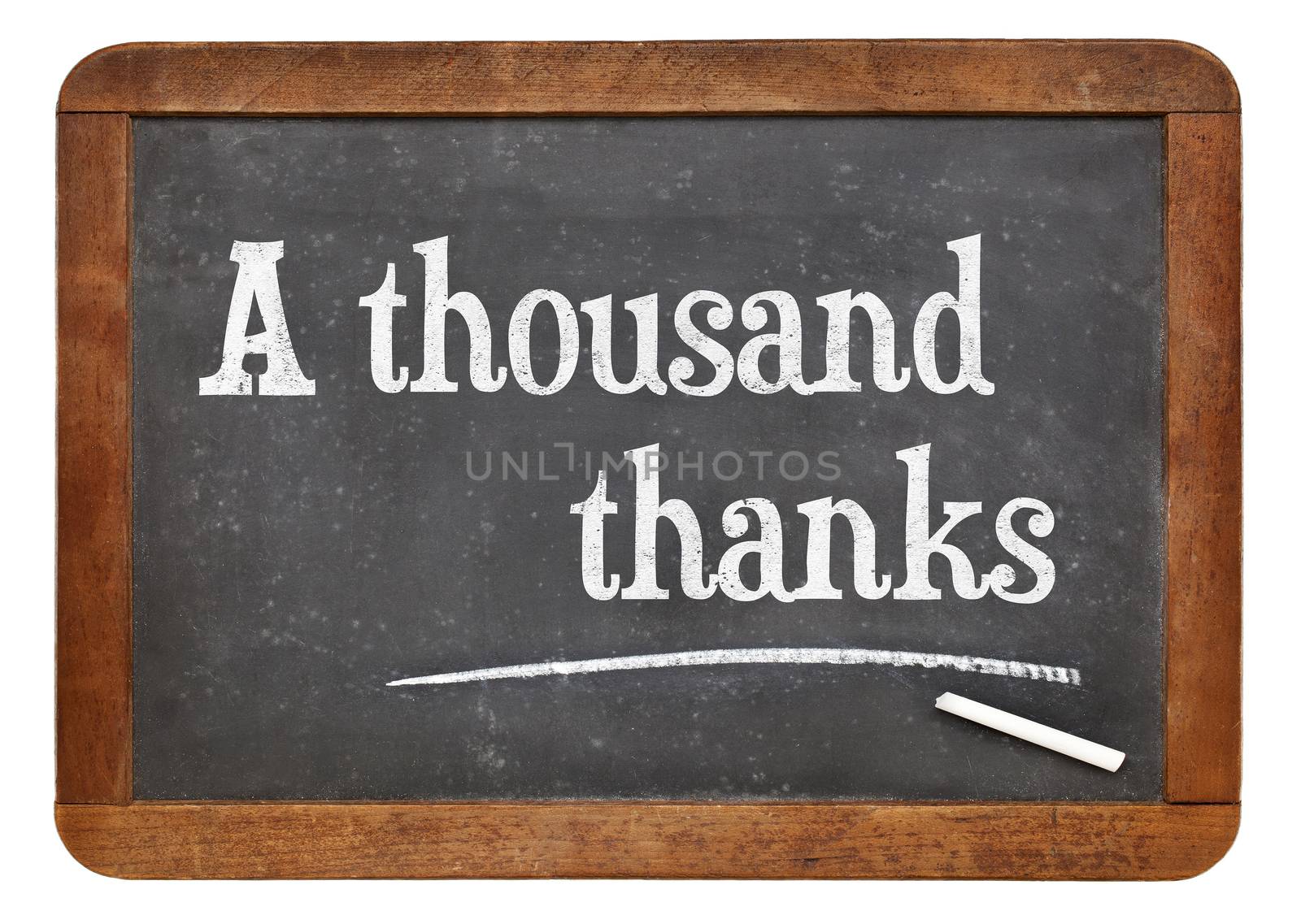 A thousand thanks. Text on a vintage slate blackboard