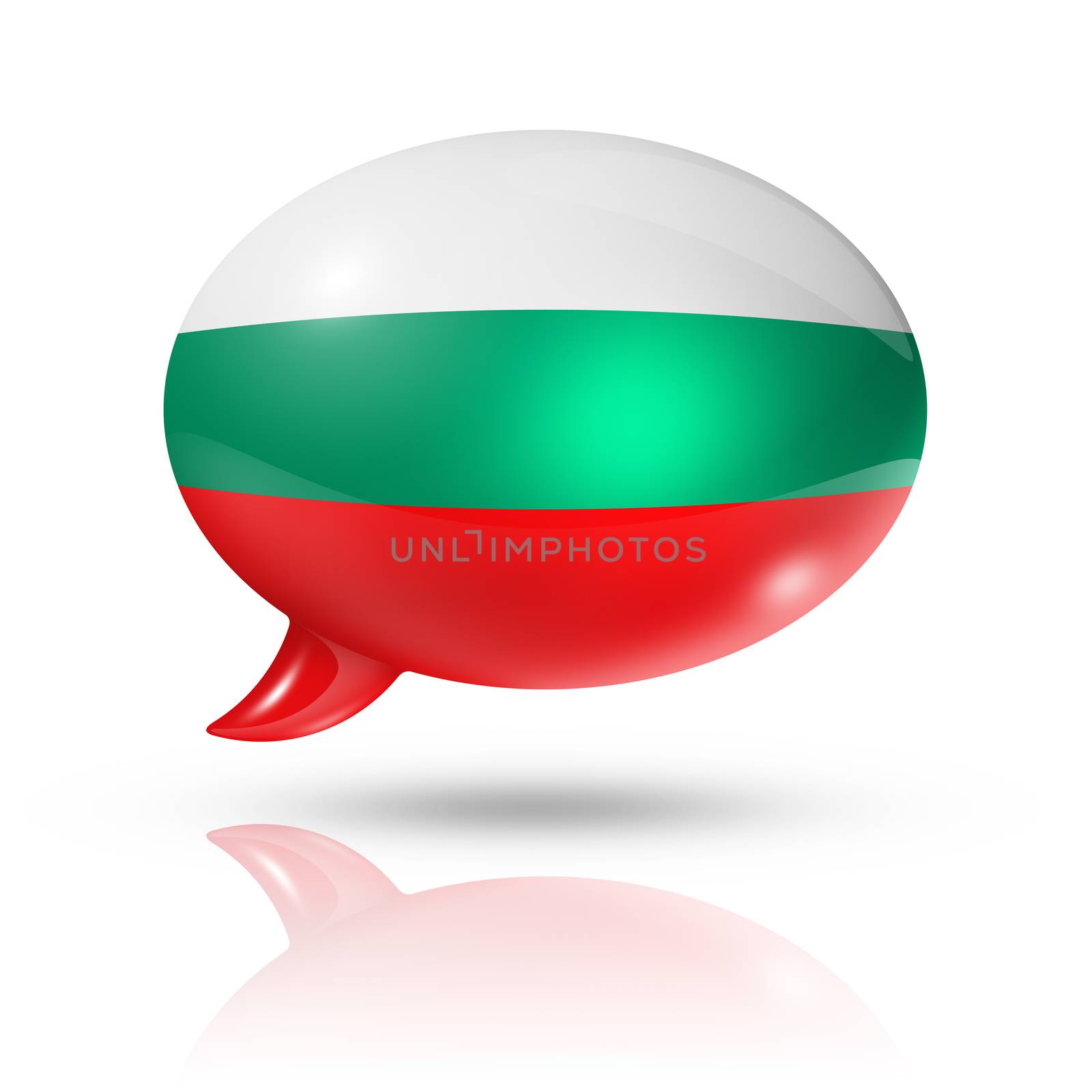 three dimensional Bulgaria flag in a speech bubble isolated on white with clipping path