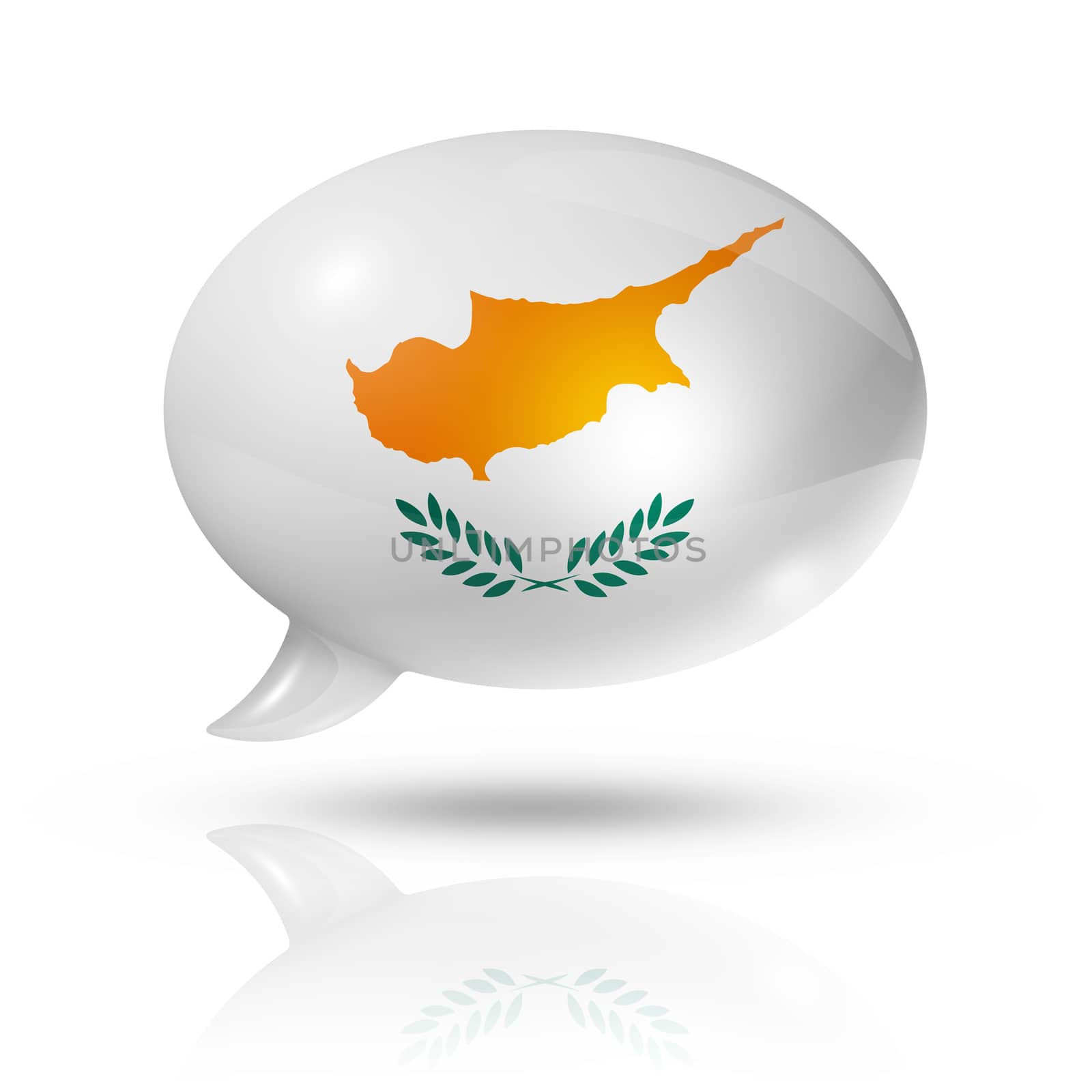 three dimensional Cyprus flag in a speech bubble isolated on white with clipping path
