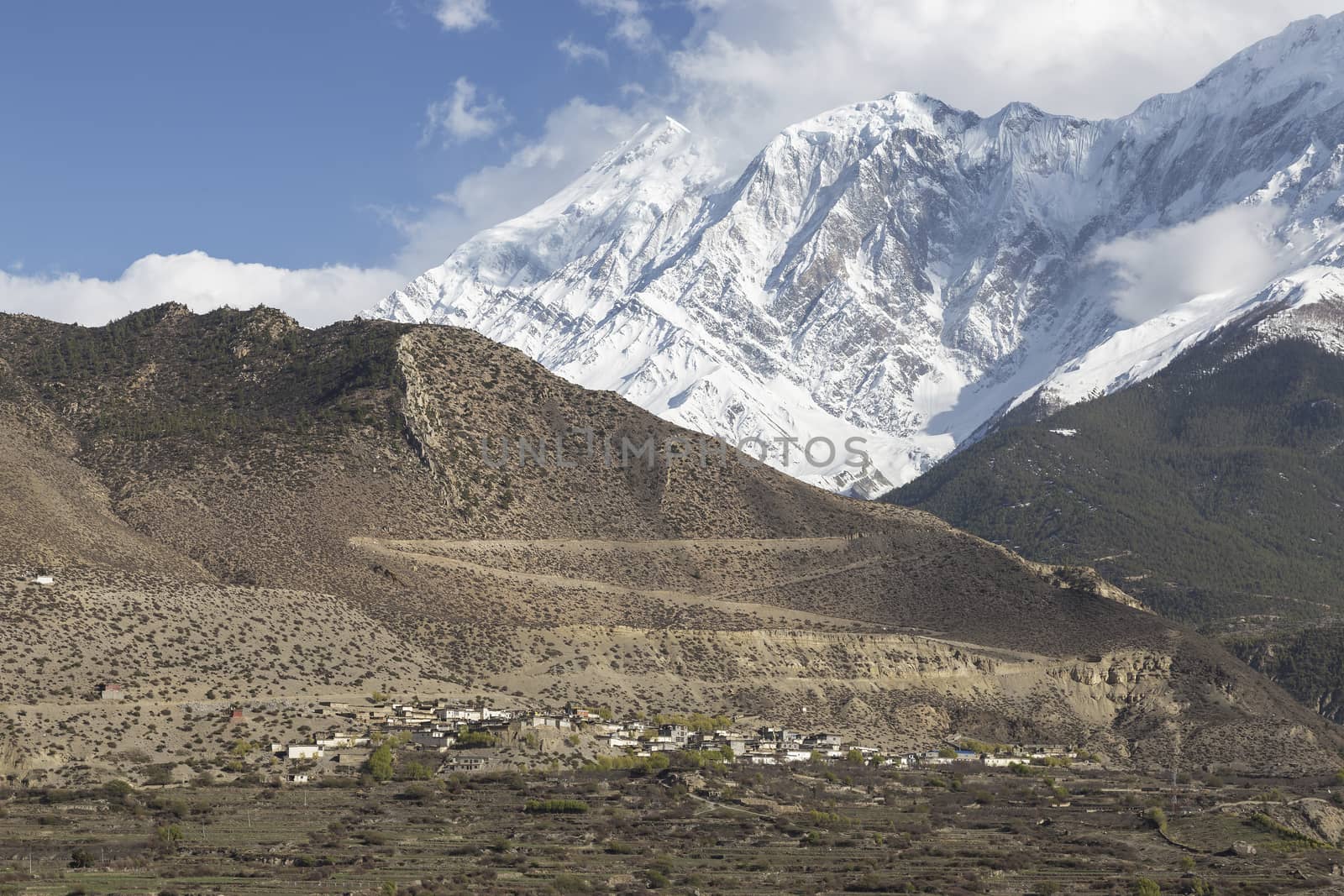 Jomsom city in lower Mustang district, Nepal. It is the center of Mustang. 