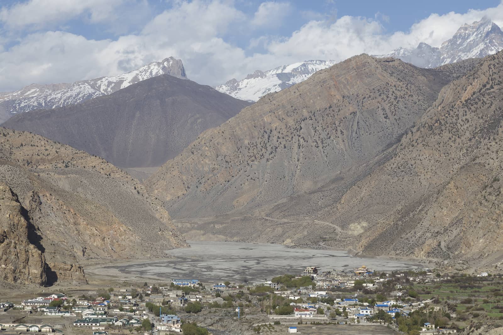 Jomsom city in lower Mustang district, Nepal. It is the center of Mustang.