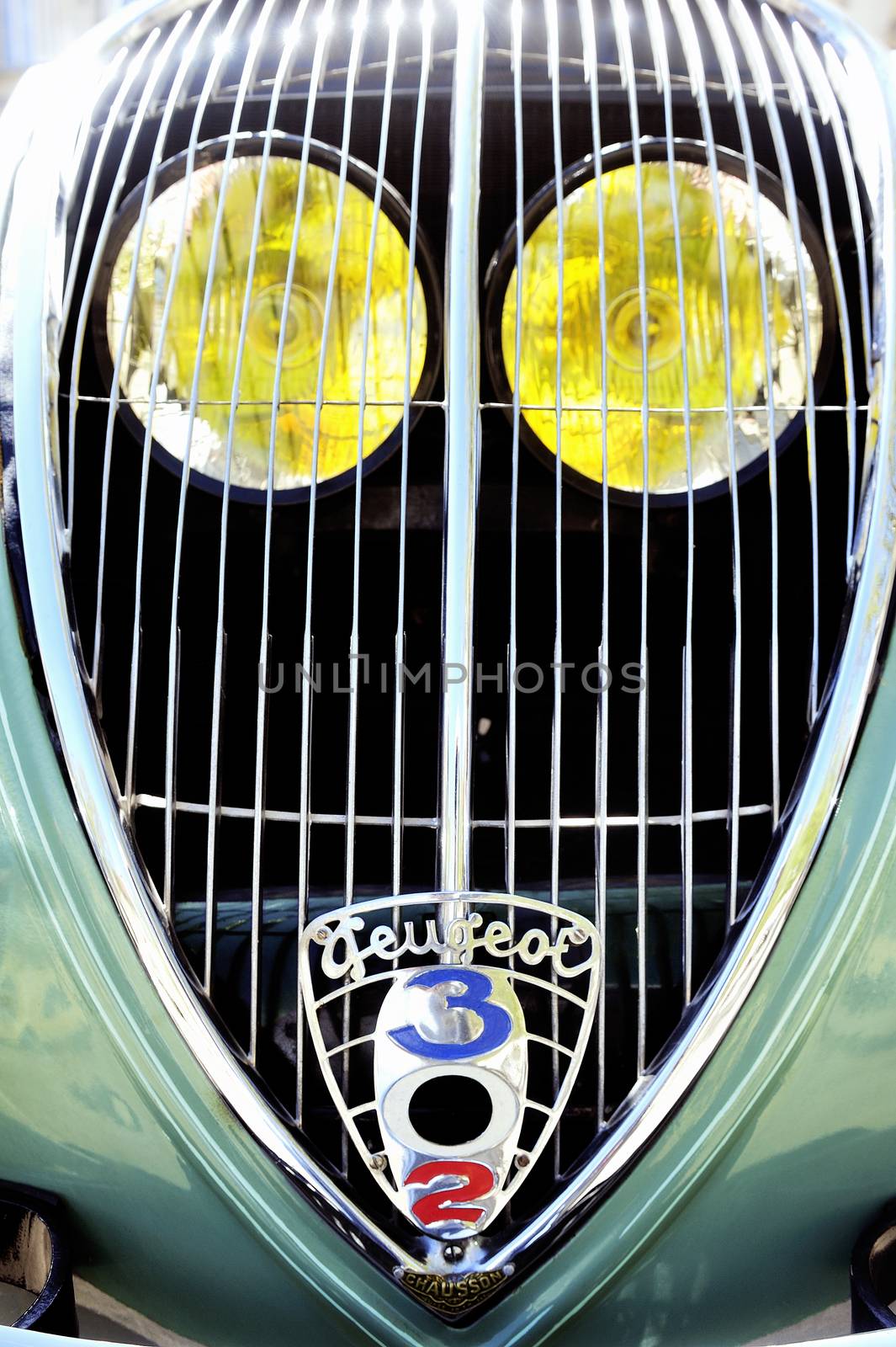 Peugeot 302 manufactured from 1936 to 1938 photographed the rally of vintage cars Town Hall Square in the town of Ales