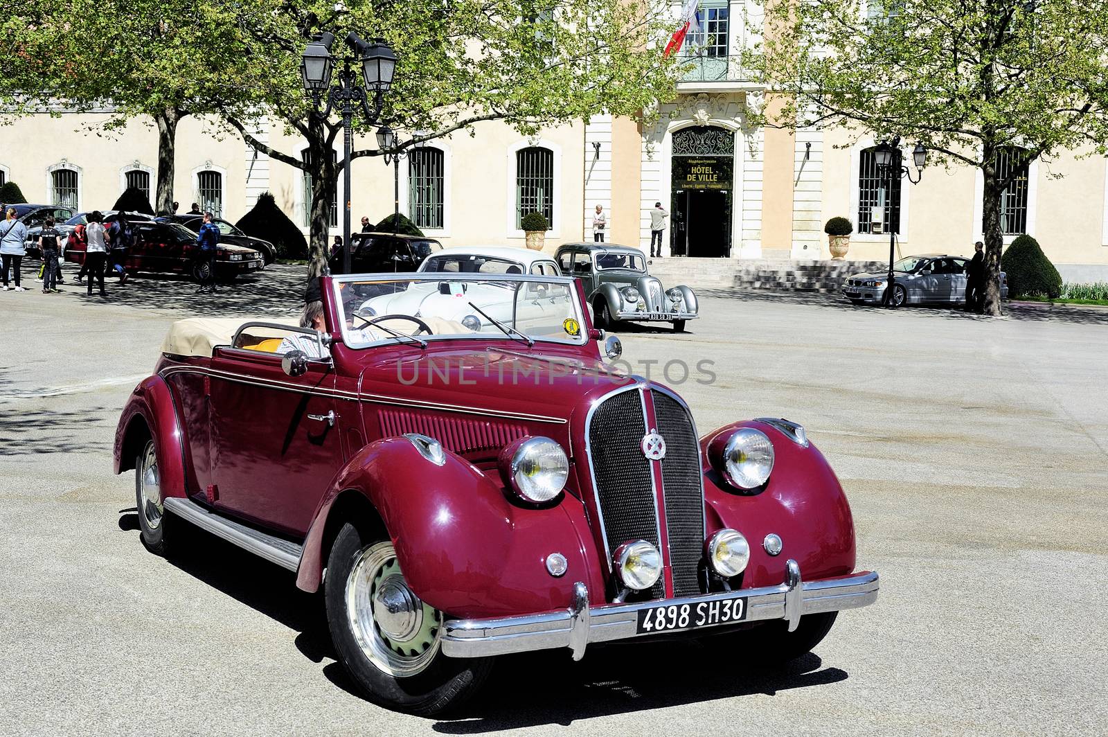 Hotchkiss Artois the years 1948 photographed the rally of vintage cars Town Hall Square in the town of Ales, in the Gard department