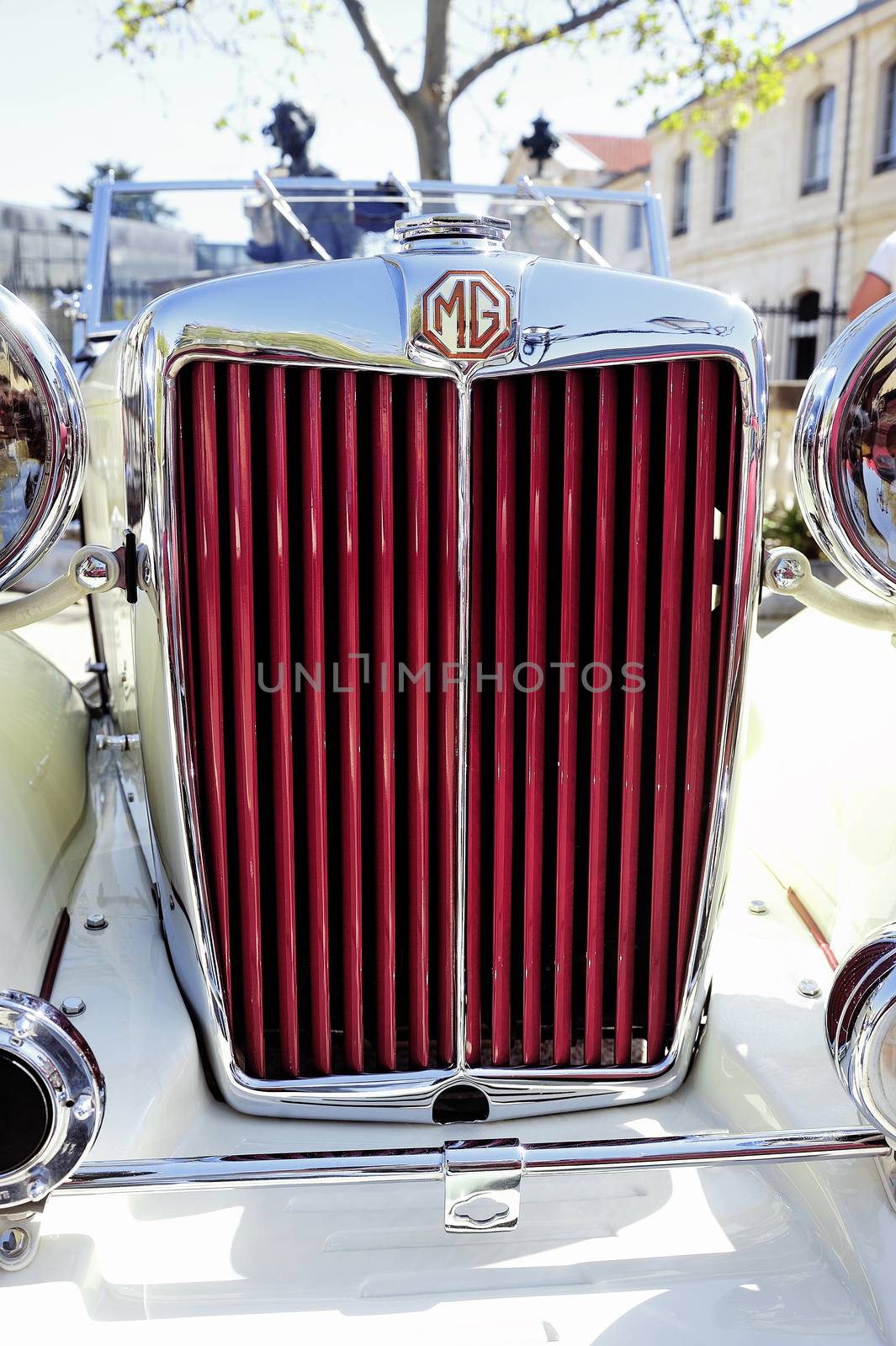 MG sports car in 1953 years photographed the rally of vintage cars Town Hall Square in the town of Ales, in the Gard department