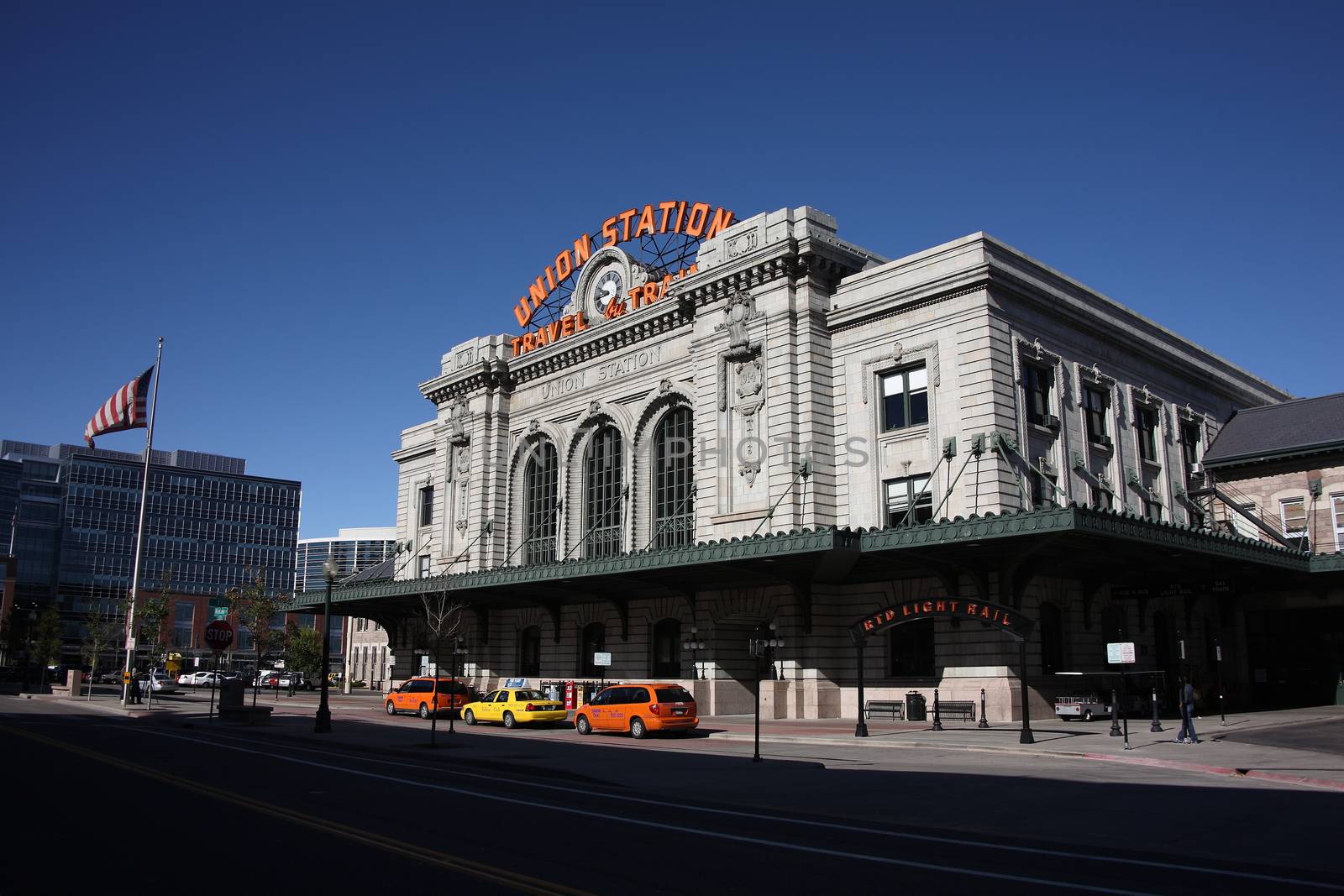 Denver's historic Union Train Station with copy space.