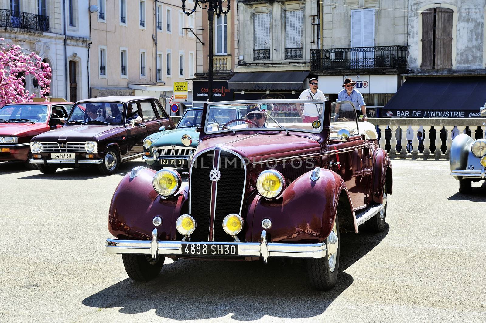 Hotchkiss Artois the years 1948 photographed the rally of vintage cars Town Hall Square in the town of Ales, in the Gard department