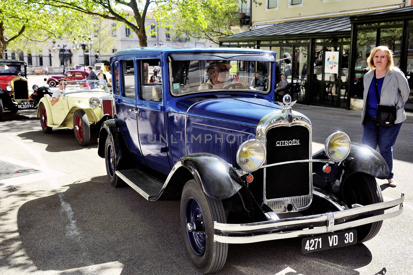 old Citroen car from the 1920s photographed vintage car rally Town Hall Square in the town of Ales
