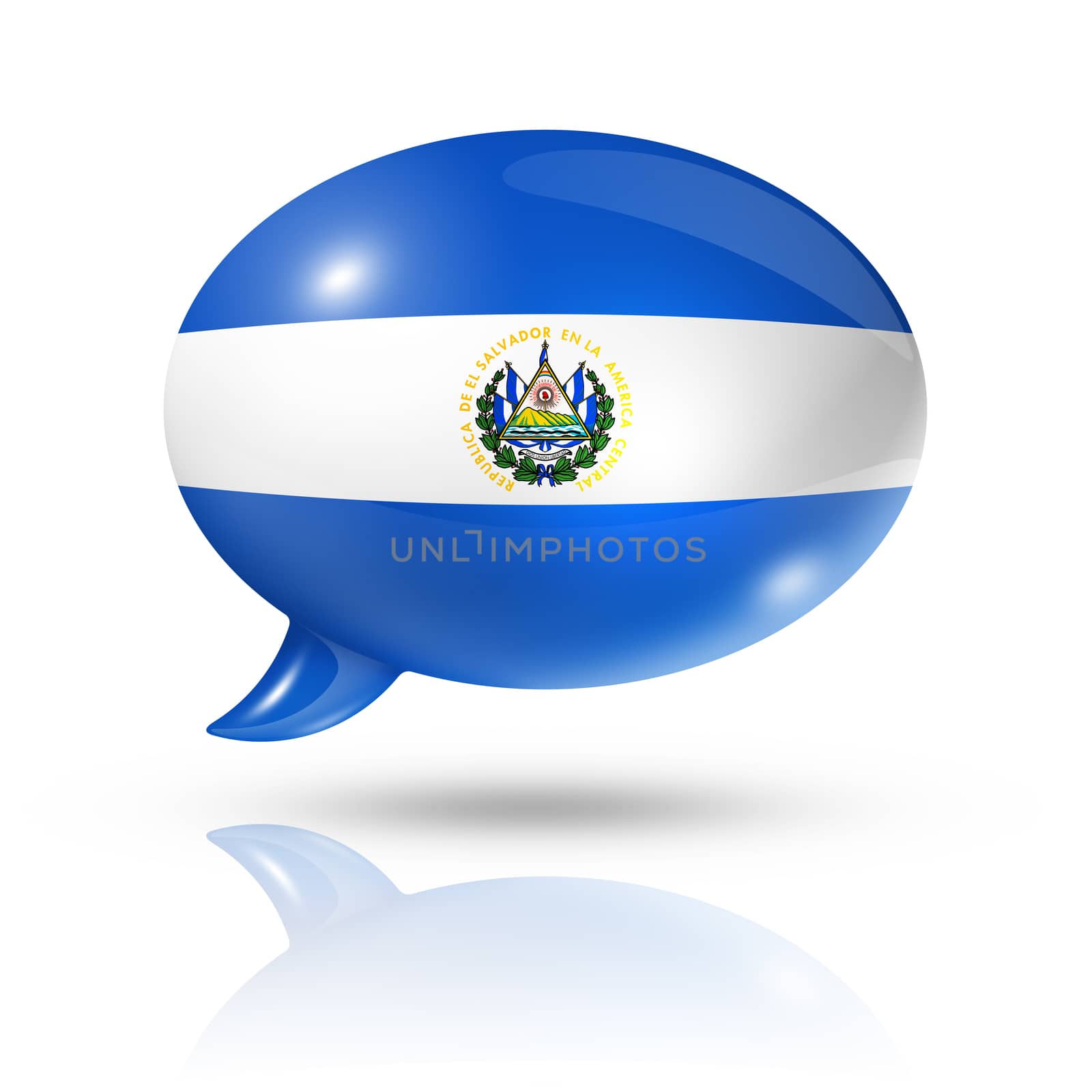 three dimensional El Salvador flag in a speech bubble isolated on white with clipping path
