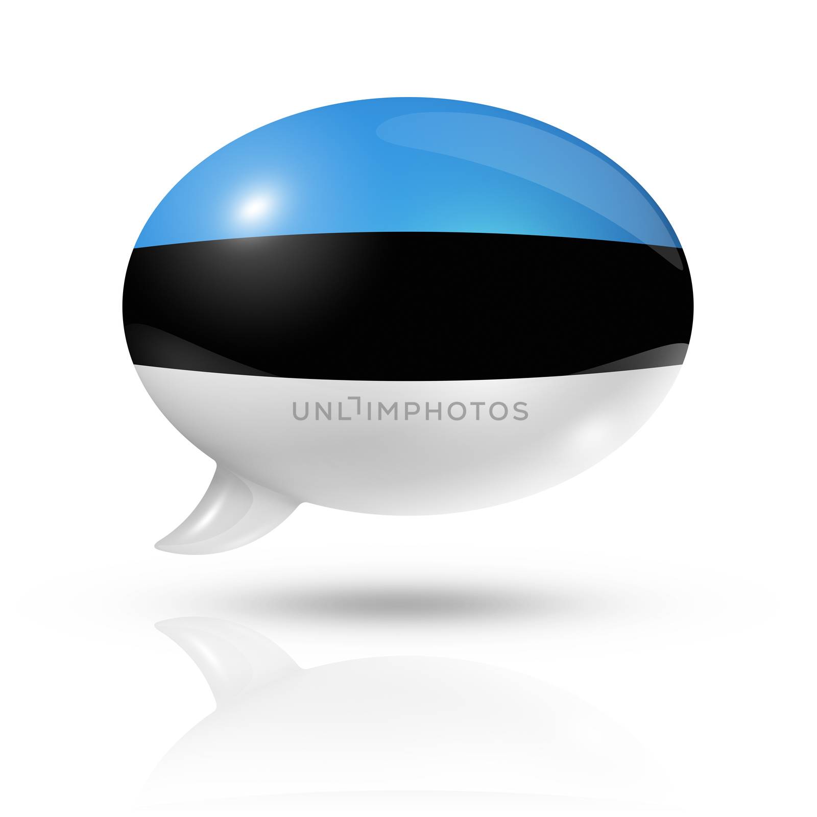 three dimensional Estonia flag in a speech bubble isolated on white with clipping path