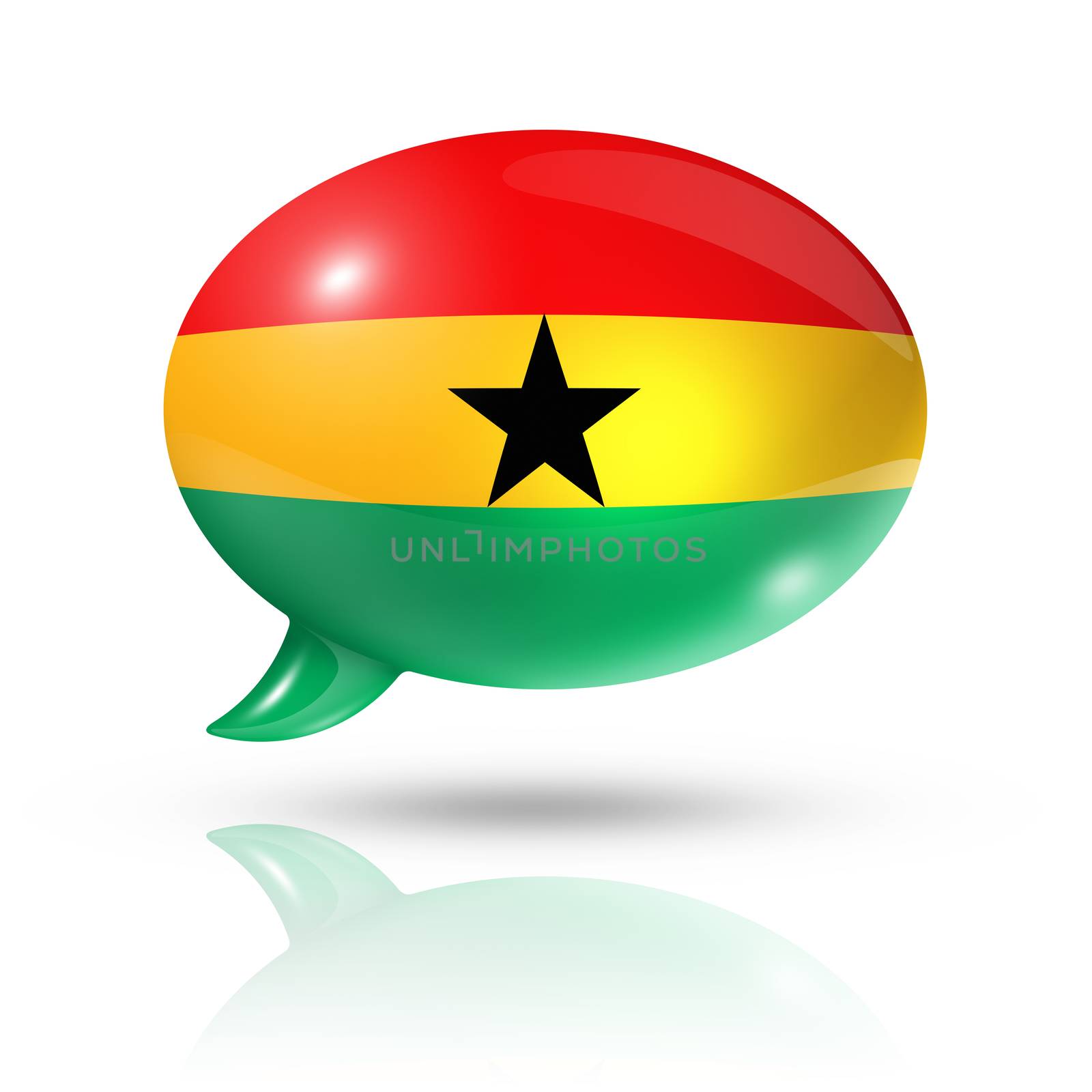 three dimensional Ghana flag in a speech bubble isolated on white with clipping path