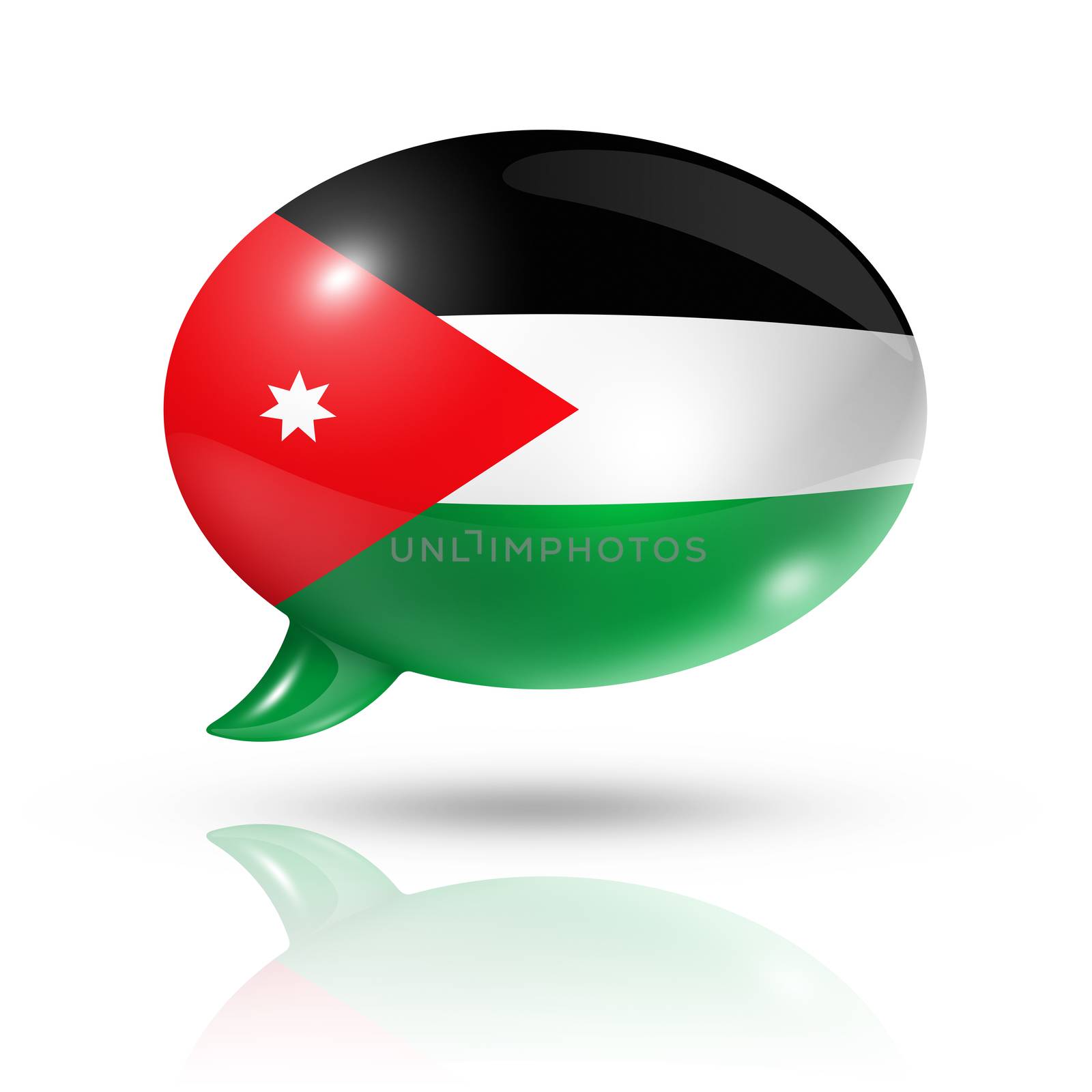 three dimensional Jordan flag in a speech bubble isolated on white with clipping path