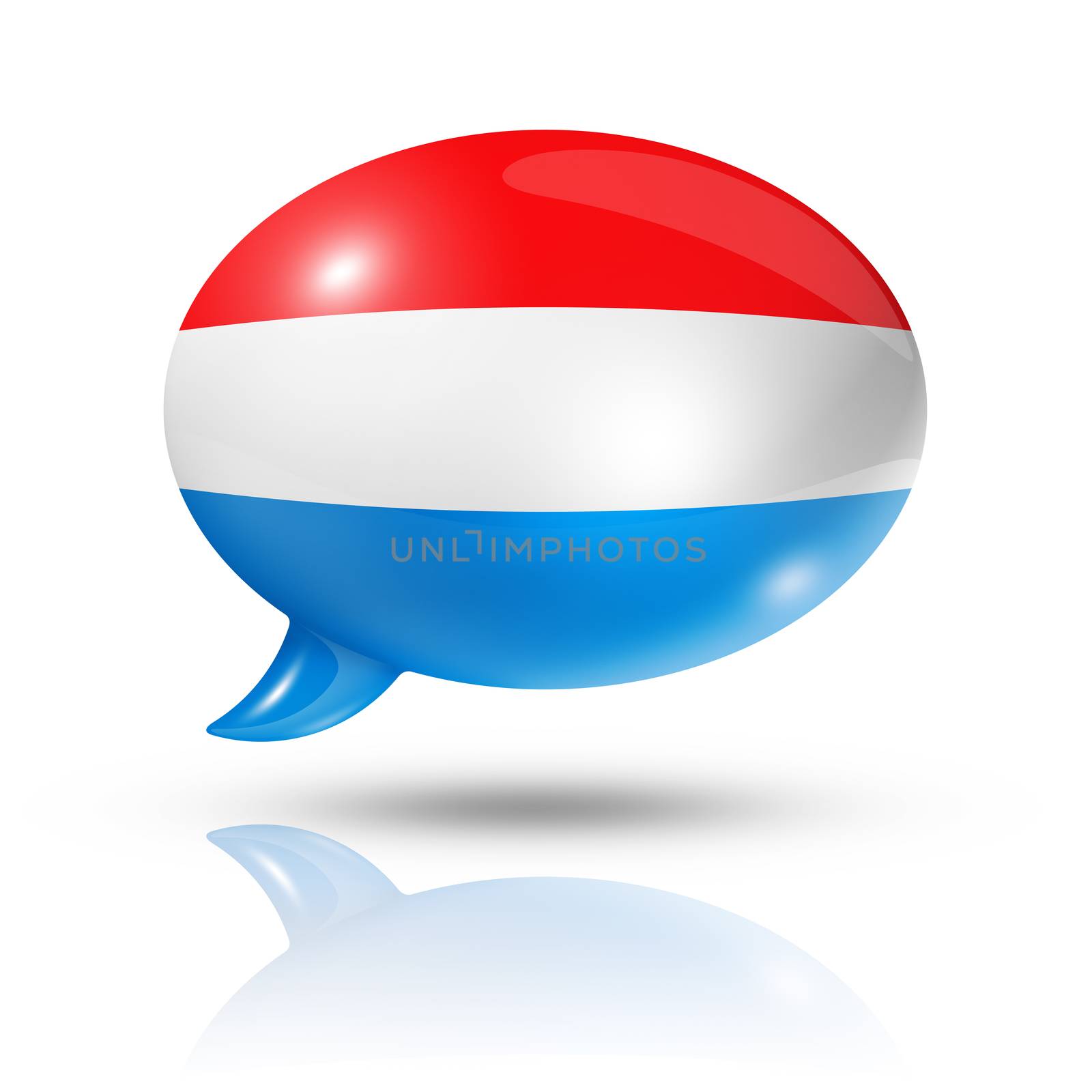 three dimensional Luxembourg flag in a speech bubble isolated on white with clipping path