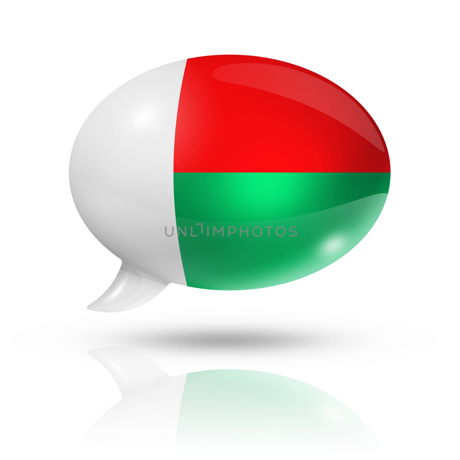three dimensional Madagascar flag in a speech bubble isolated on white with clipping path