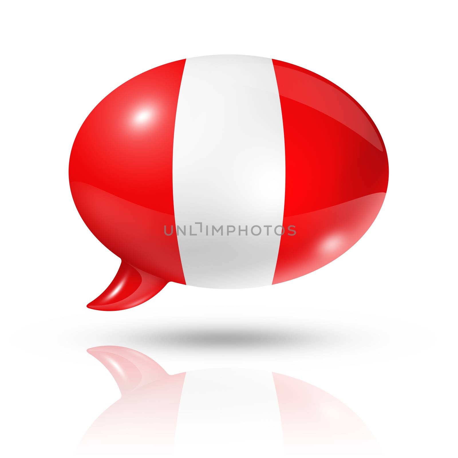 three dimensional peru flag in a speech bubble isolated on white with clipping path