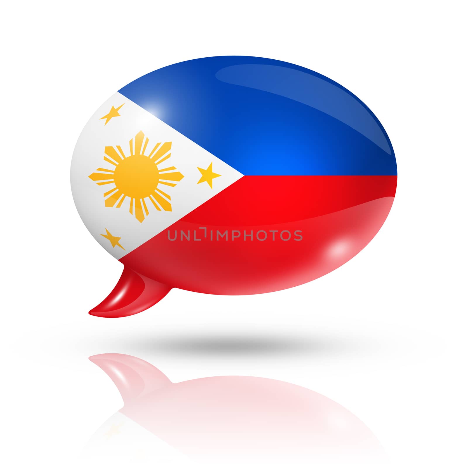 three dimensional Philippines flag in a speech bubble isolated on white with clipping path