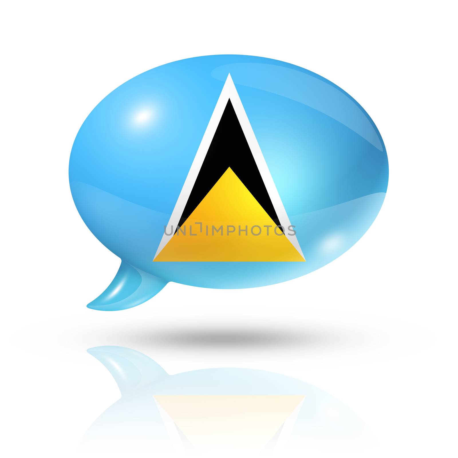 three dimensional Saint Lucia flag in a speech bubble isolated on white with clipping path