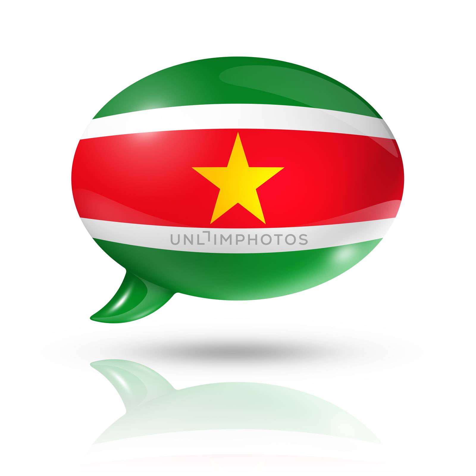 three dimensional Suriname flag in a speech bubble isolated on white with clipping path