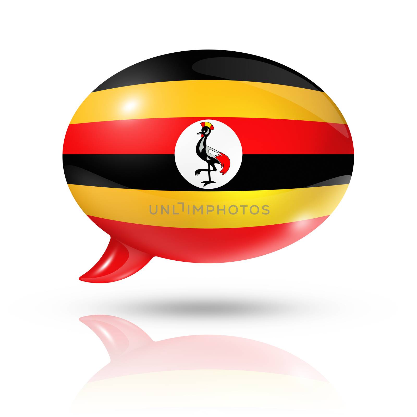 three dimensional Uganda flag in a speech bubble isolated on white with clipping path