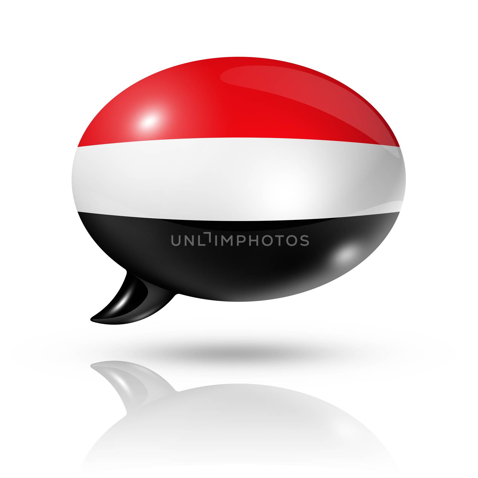 three dimensional Yemen flag in a speech bubble isolated on white with clipping path
