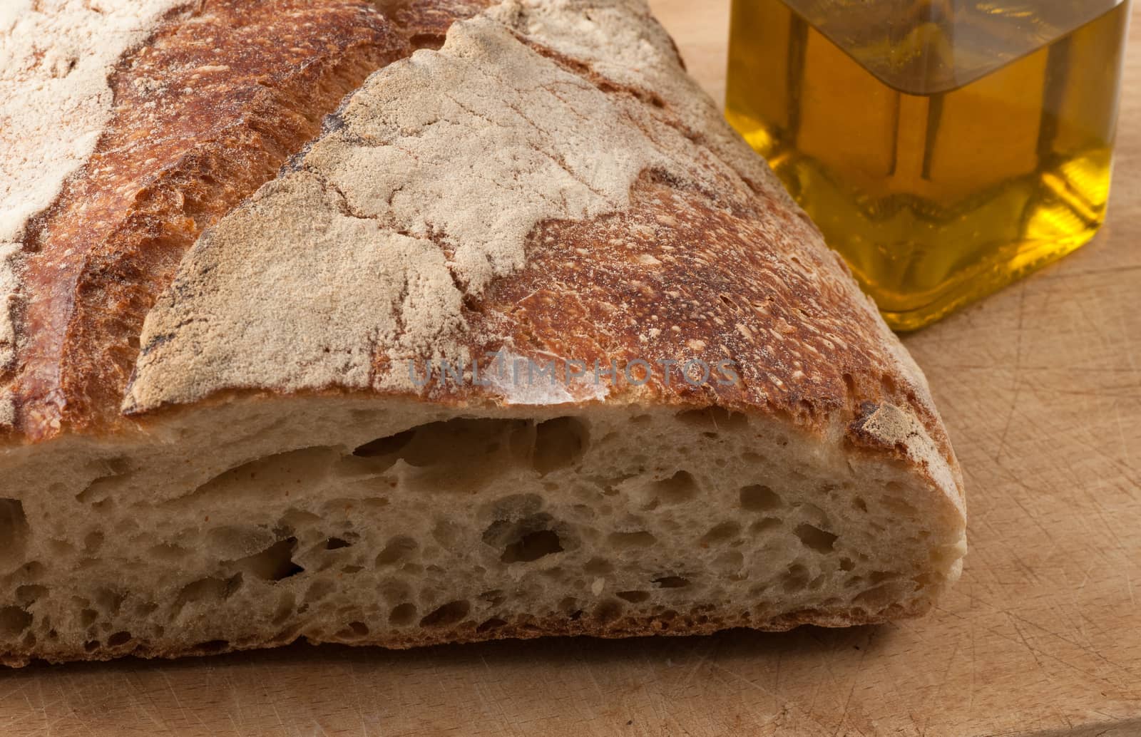 Traditional Italian bread with olive oil for snack