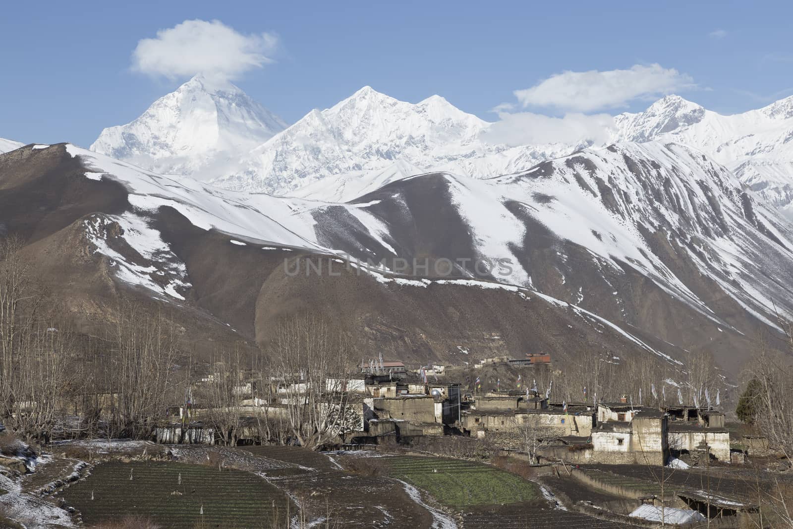 Local houses at Muktinath village in lower Mustang district, Nepal. This photo was shot in early morning.
Area was cover by snow.