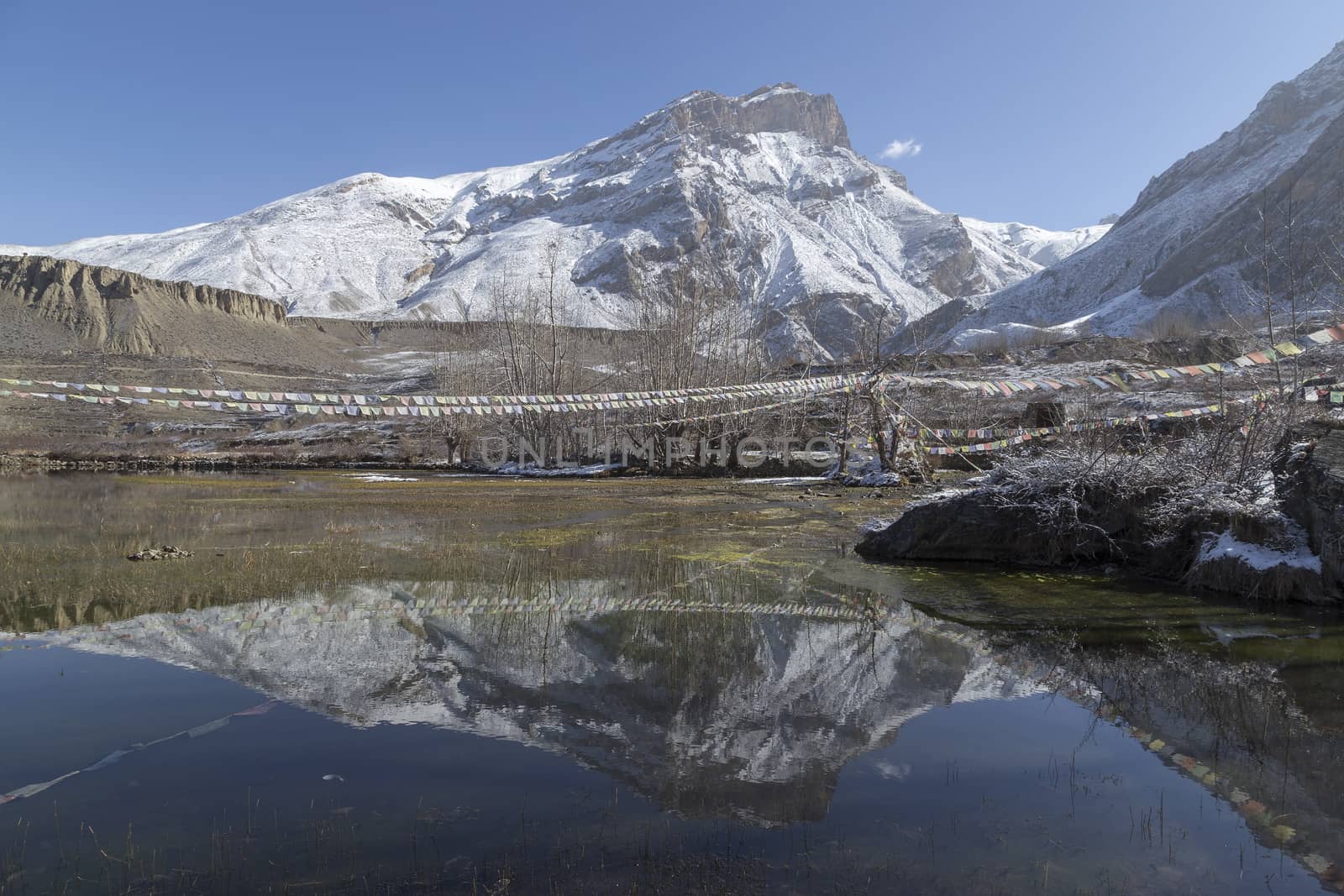 Landscape of Muktinath village in lower Mustang District, Nepal. This photo was shot in early morning.
Area was cover by snow.