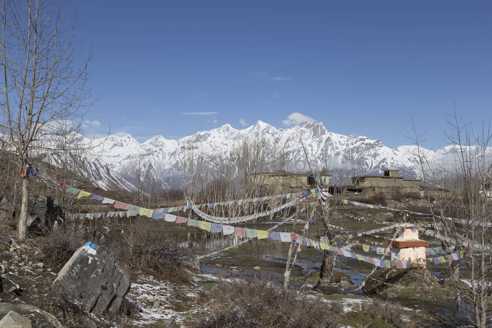 Local houses at Muktinath village in lower Mustang district, Nepal. This photo was shot in early morning.
Area was cover by snow.