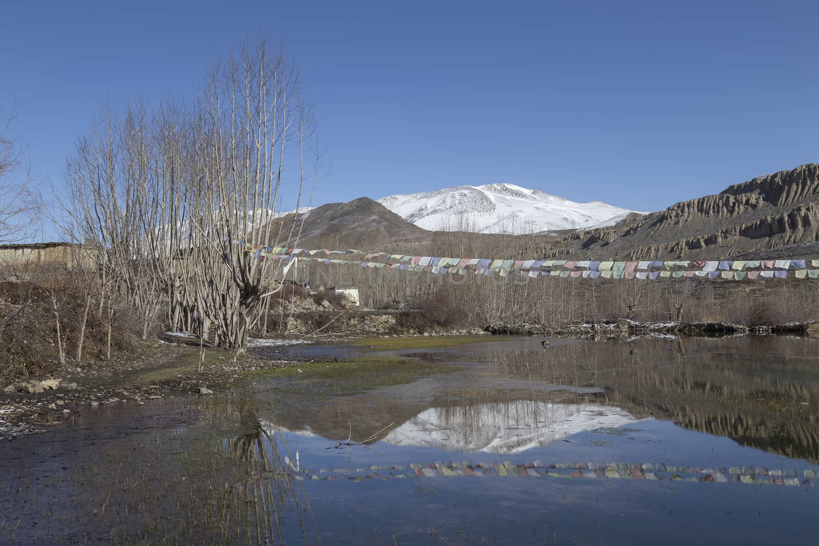 Landscape of Muktinath village in lower Mustang District, Nepal. This photo was shot in early morning.
Area was cover by snow.