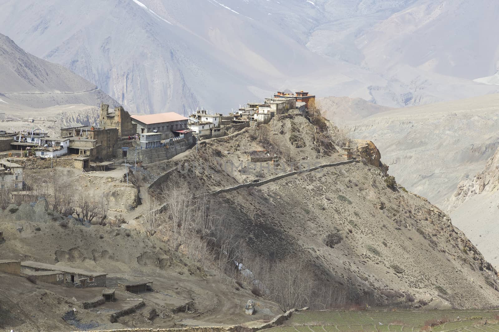 Gompa or Monastry in Jharkot, Mustang district, Nepal. This photo was shot in the morning. This route is the part of Annapurna Circuit trail.