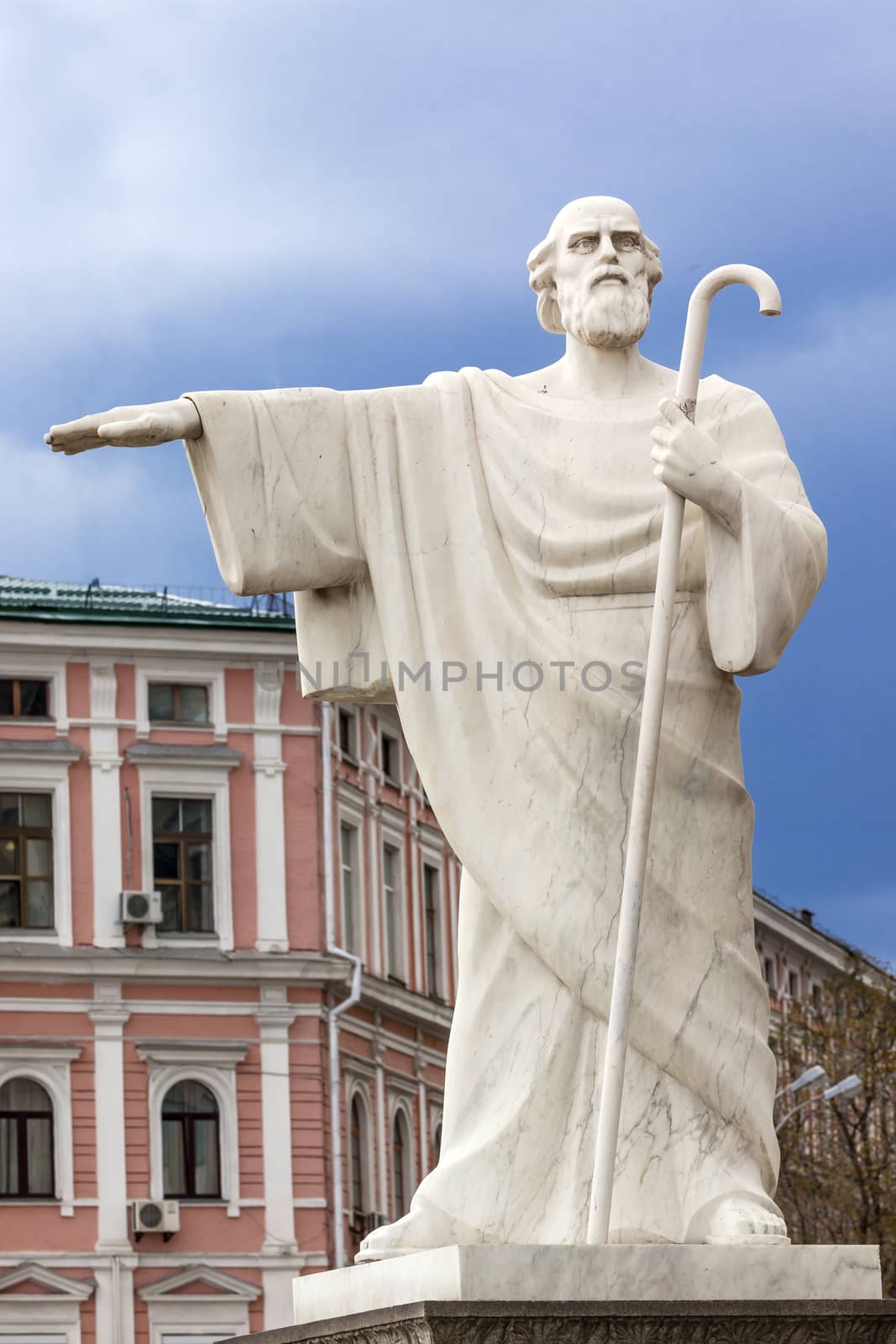 Saint Andrew Statue Mikhaylovsky Square Kiev Ukraine.  Saint Andrew was Christ's disciple.  He is the Patron Saint of Ukraine and Russia and he preached on the banks of the Dniper River that there would be a great city in Kiev's location.