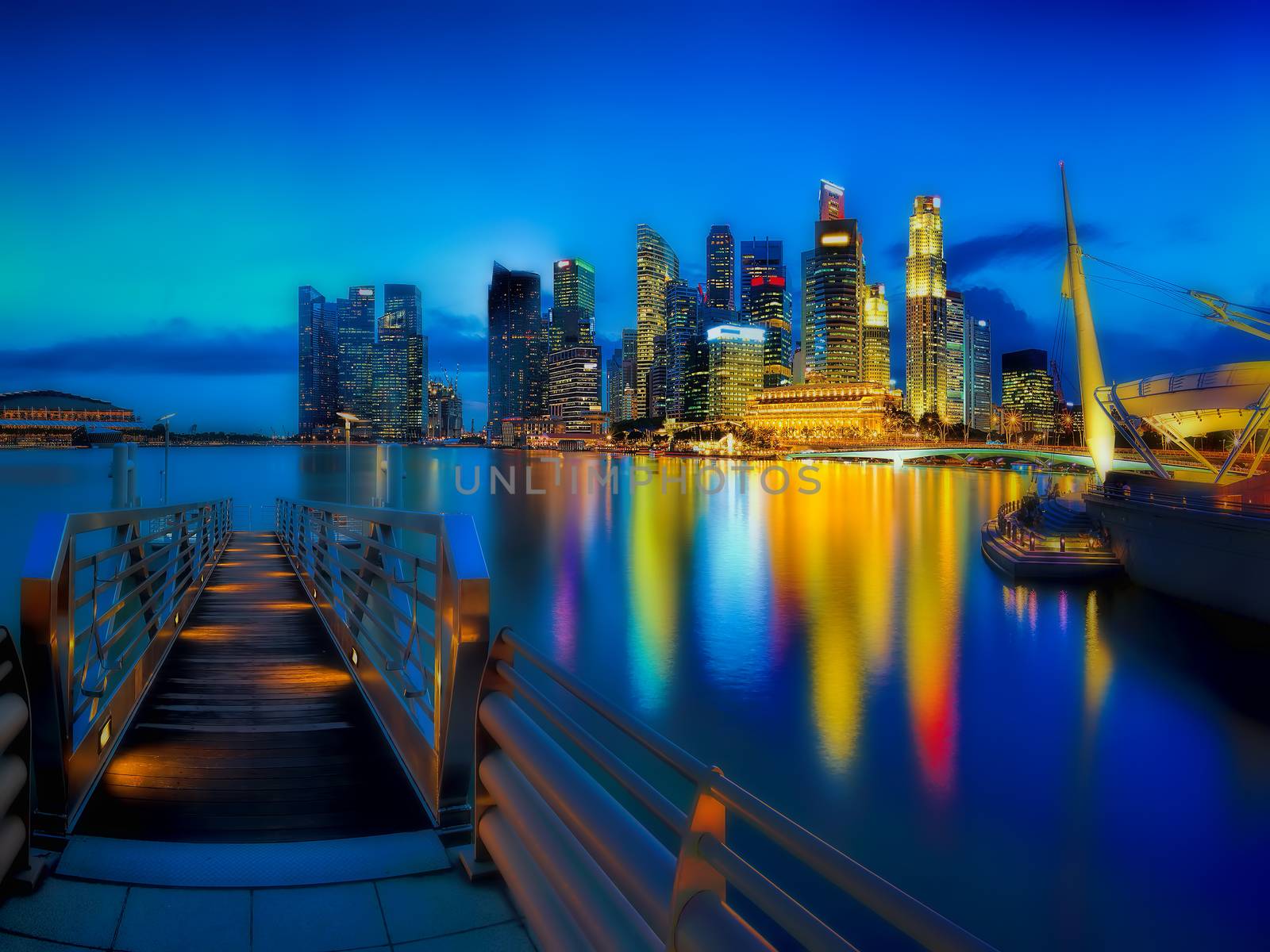 Singapore city skyline seen from the pier
