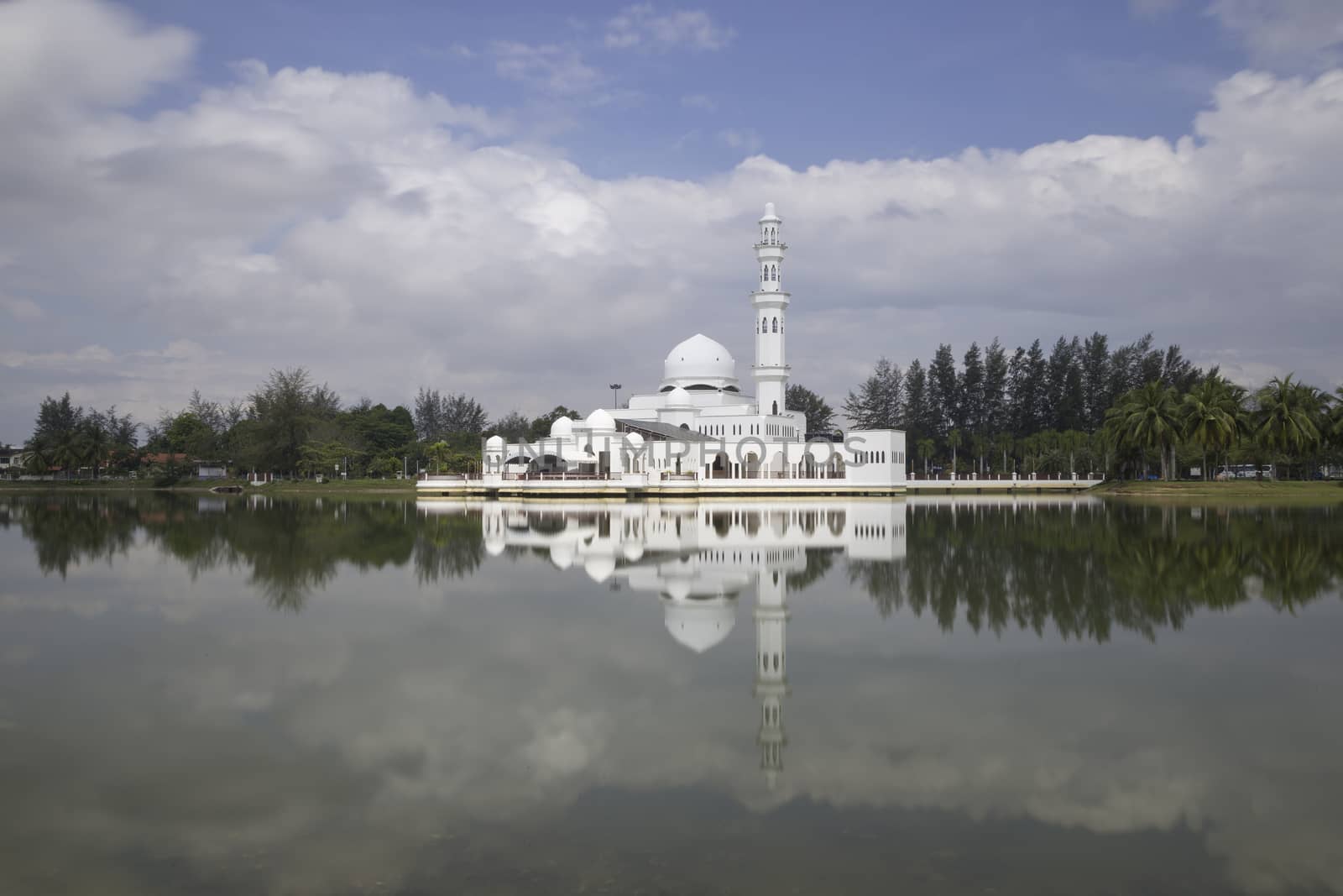 The Tengku Tengah Zaharah Mosque or the Floating Mosque is the first real floating mosque in Malaysia. It is situated in Kuala Ibai Lagoon near the estuary of Kuala Ibai River, 4 km from Kuala Terengganu Town. Construction began in 1993 and finished in 1995.