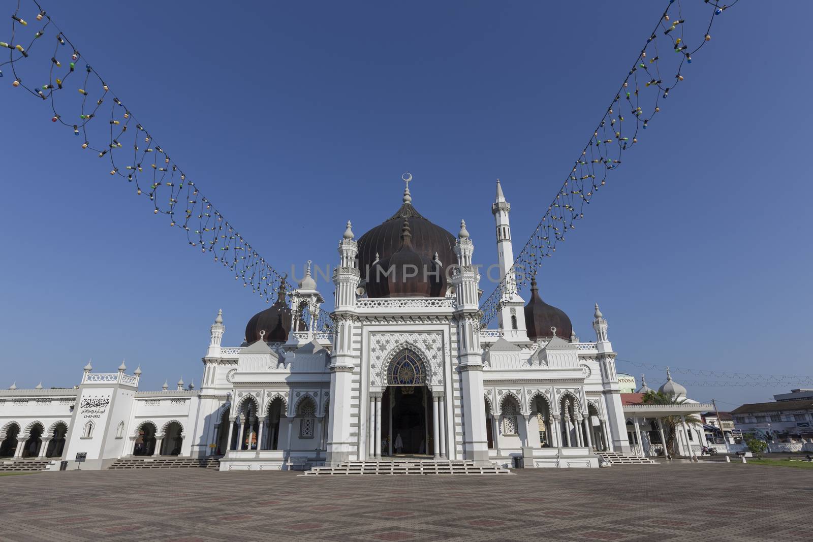 The Zahir Mosque is Kedah's state mosque. It is located in the heart of Alor Star, the state capital of Kedah, Malaysia. It is one of the grandest and oldest mosques in Malaysia, built in 1912. The design was inspired by the vision of the late Sultan Muhammad Jiwa Zainal Abidin II. The state's Quran reading competition is held annually within the premises of the mosque. This mosque has been voted the top 10 most beautiful mosques in the world.