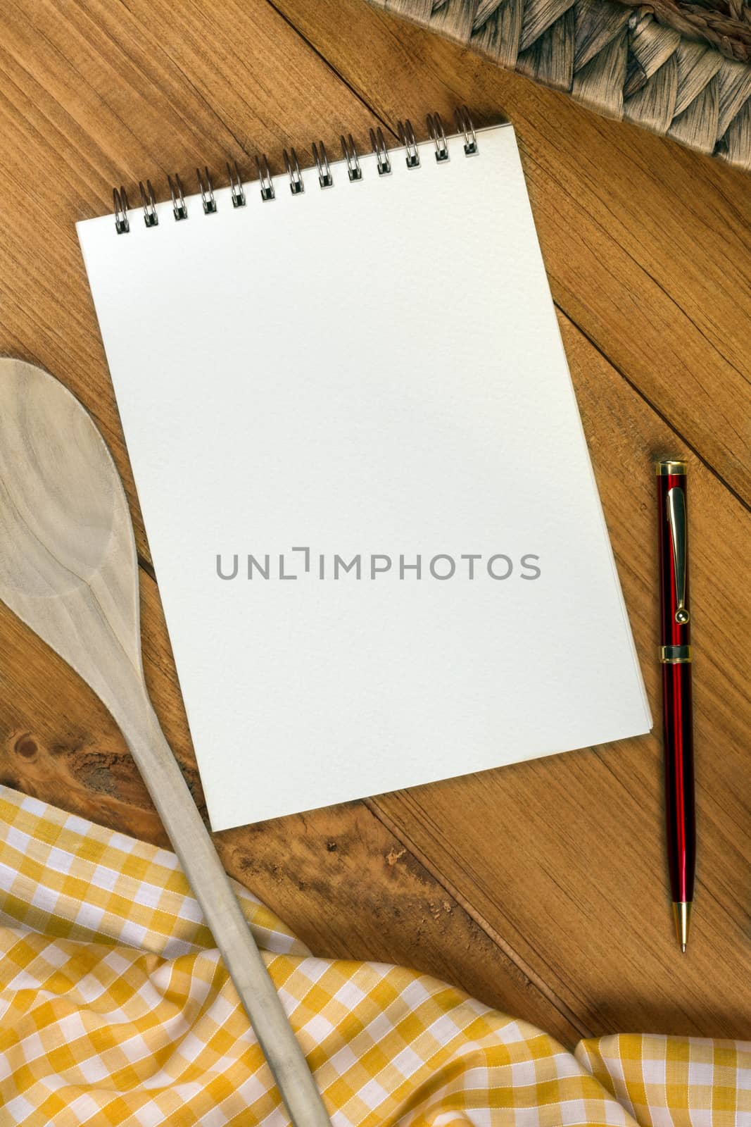 A Cooks Notepad on a farmhouse kitchen table - Space for Text