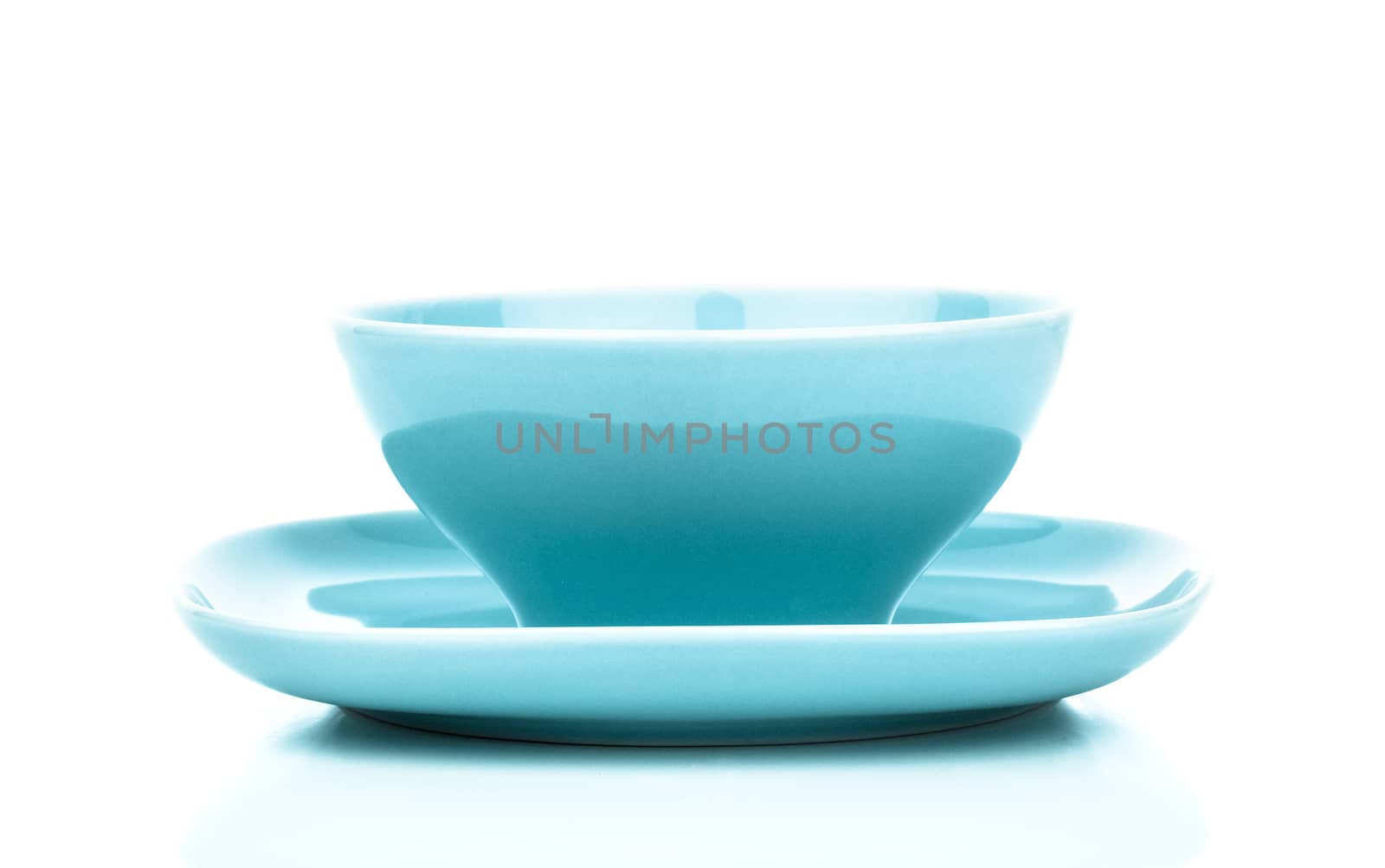 empty blue bowl on white background by motorolka