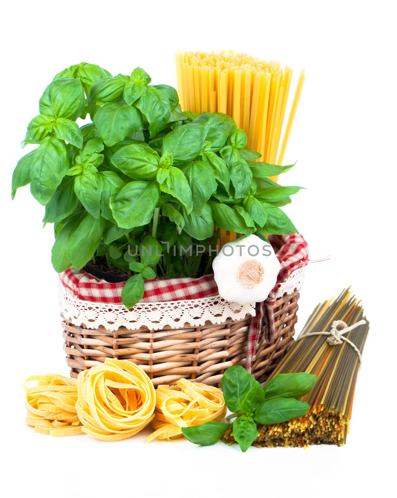Fresh pasta and italian ingredients, isolated on white backgroun by motorolka