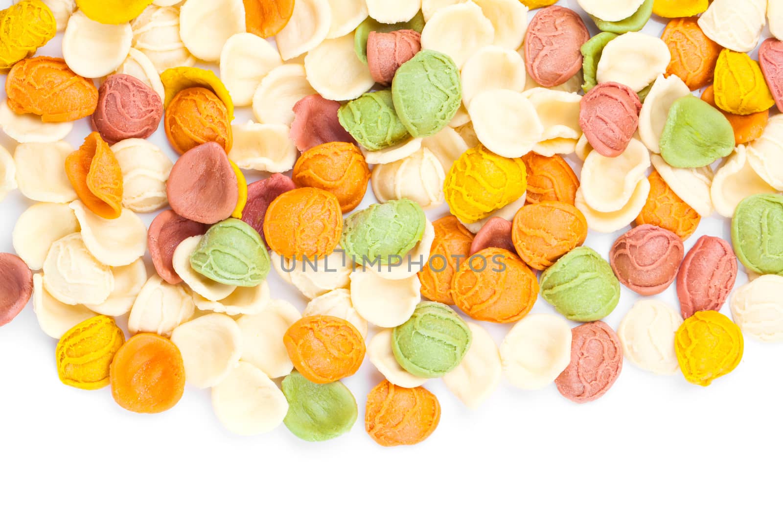 Italian colors pasta background,  isolated on white background