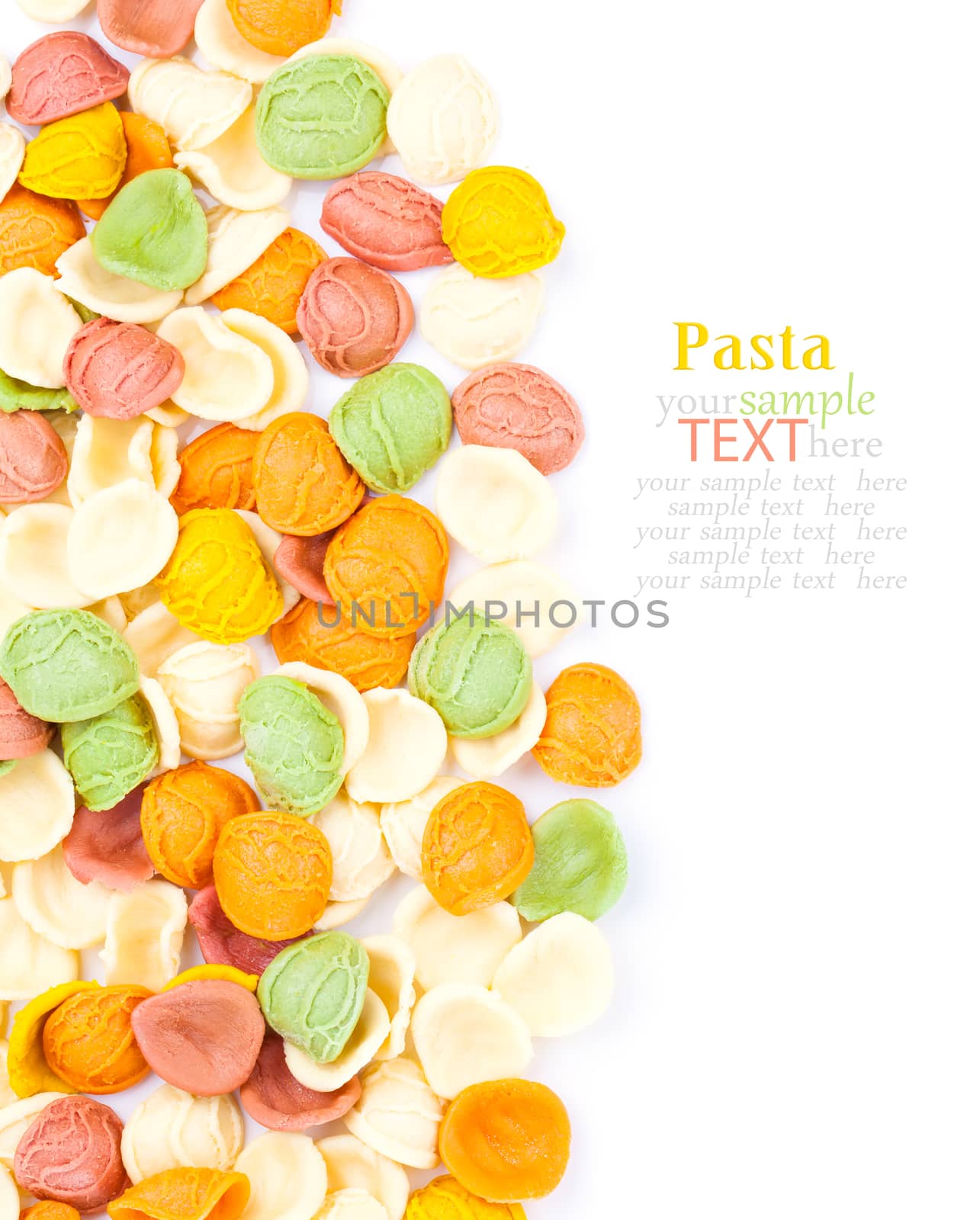 Italian colors pasta background,  isolated on white background by motorolka