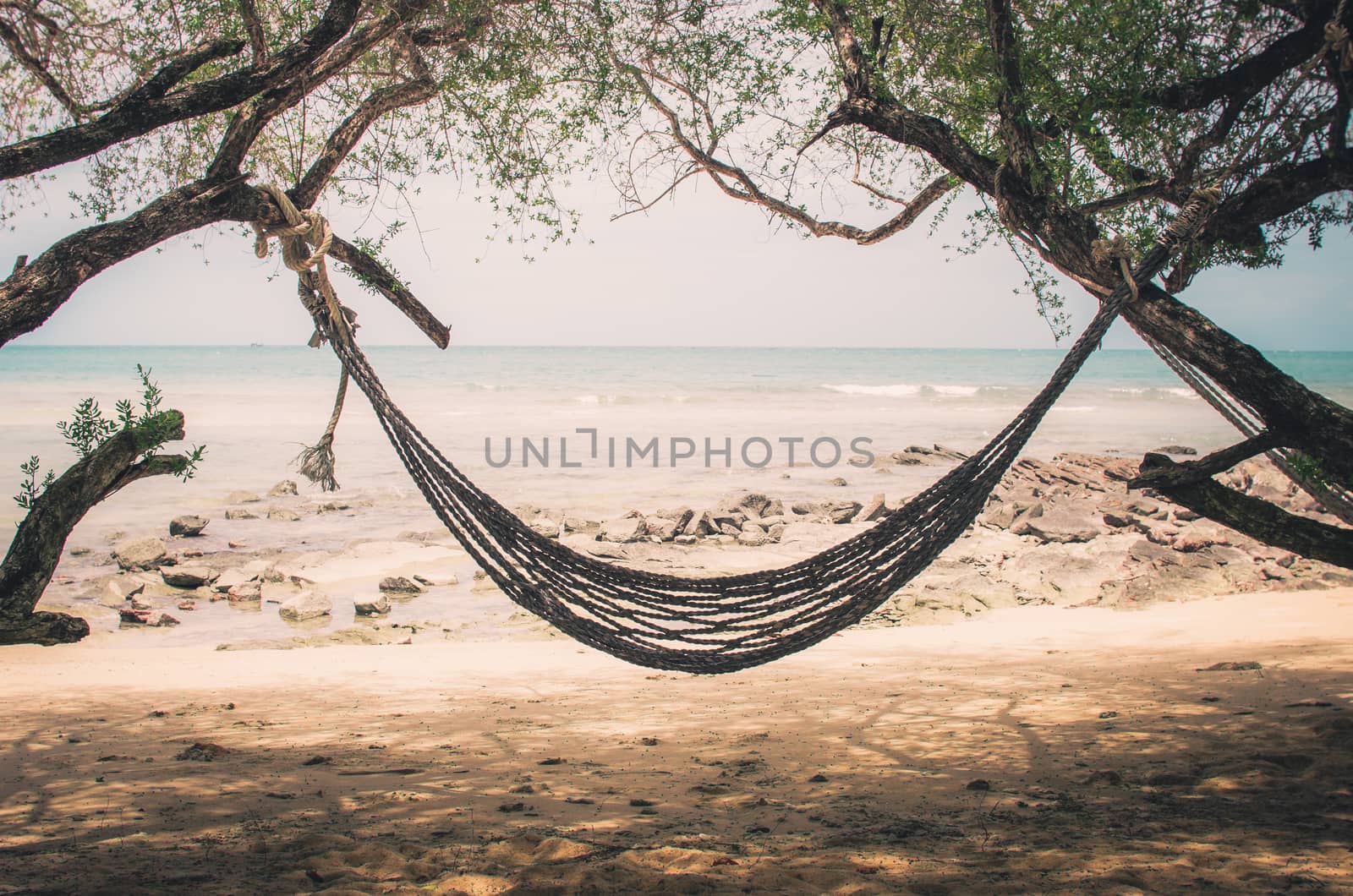 hammock and sea beach onthe sand in Koh Samet Thailand vintage