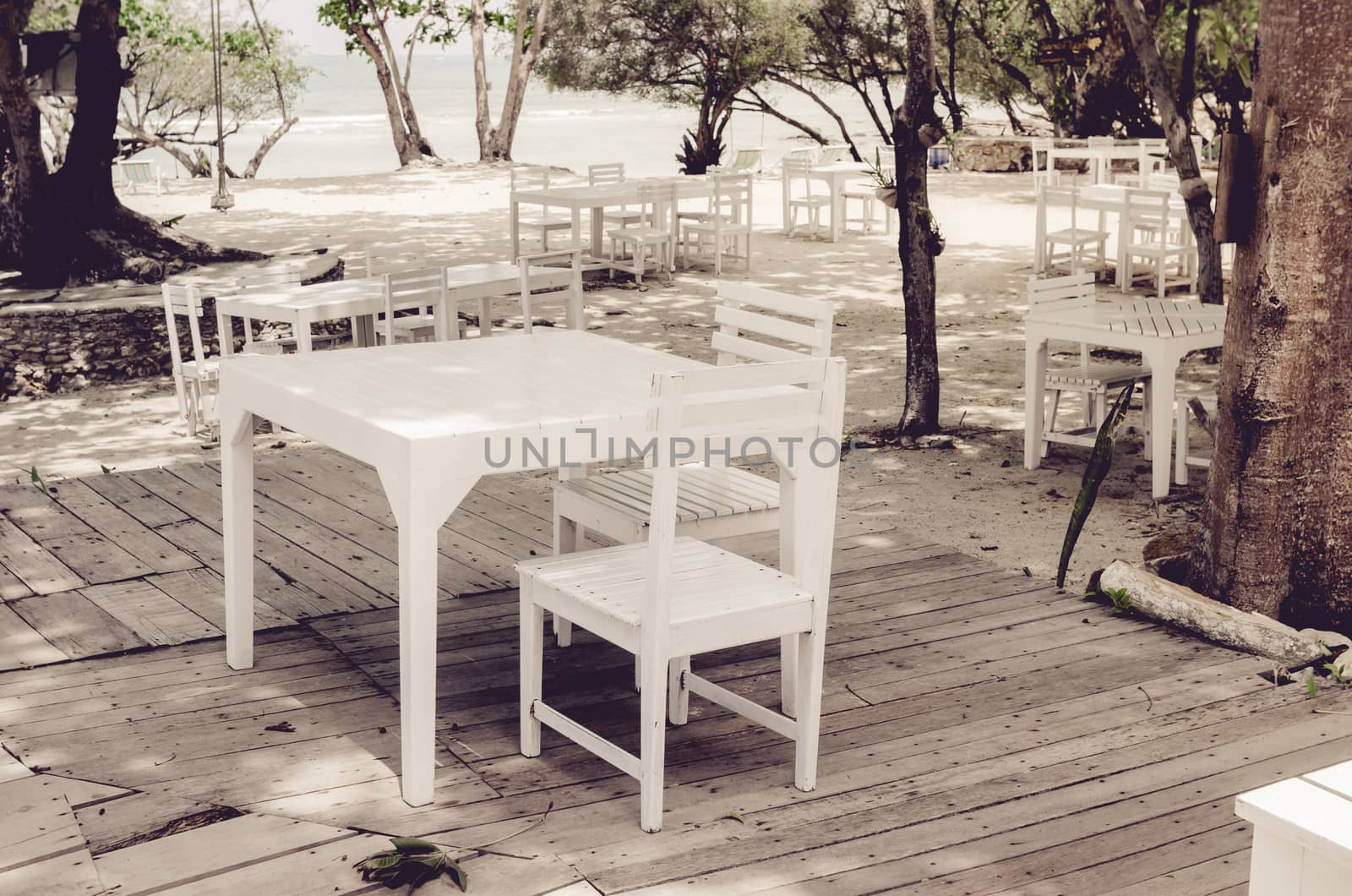 Wood dock White chair and table vintage by sweetcrisis