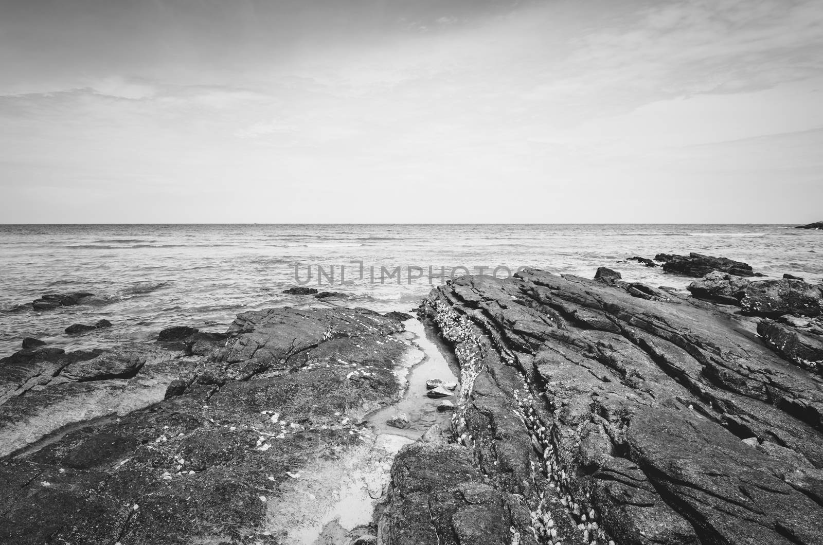 Beach rock and blue sea in Thailand vintage