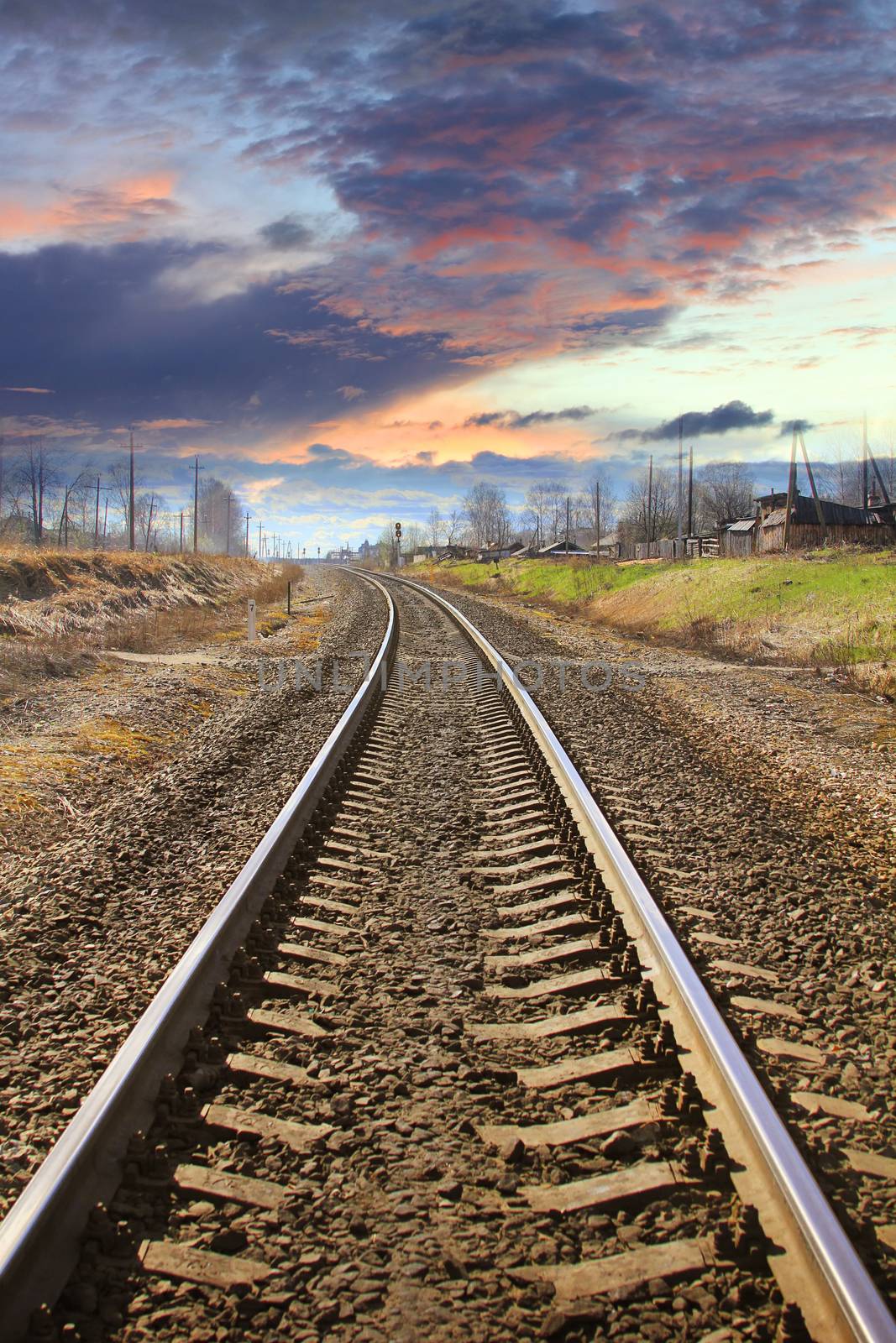 Railroad track disappearing into the distance.