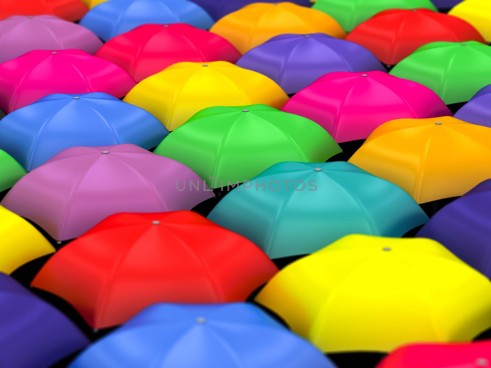 many colored umbrellas on a white background