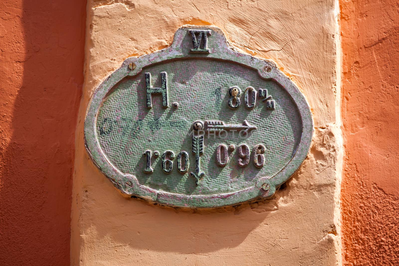 Sighisoara, Romania - June 23, 2013: Metal sign plates from an old house in Sighisoara, Transylvania, Romania