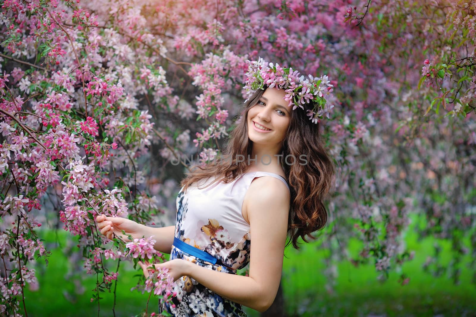 portrait of beautiful girl with wreath, spring by timonko