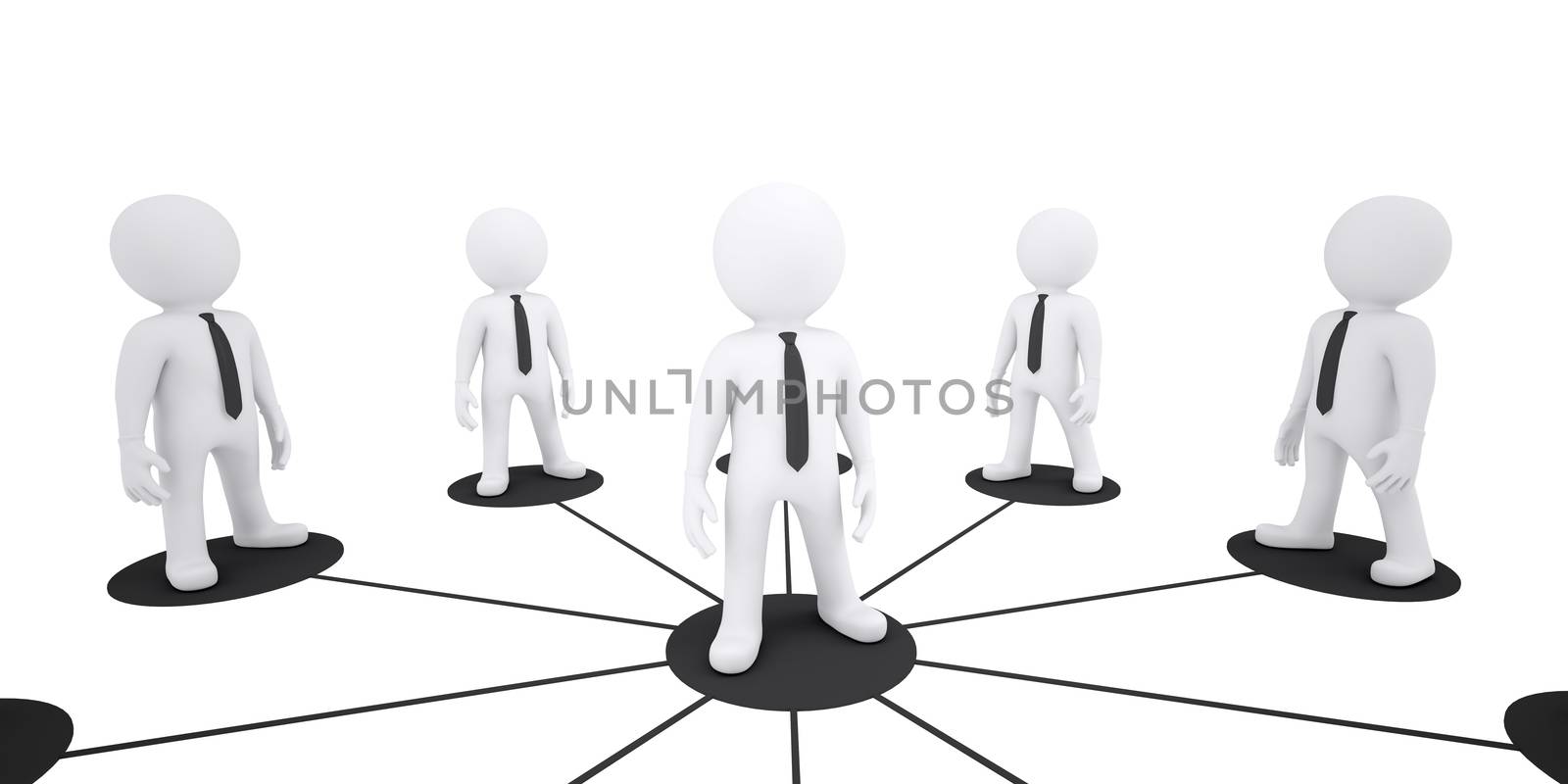 Set of 3d puppet people on isolated white background
