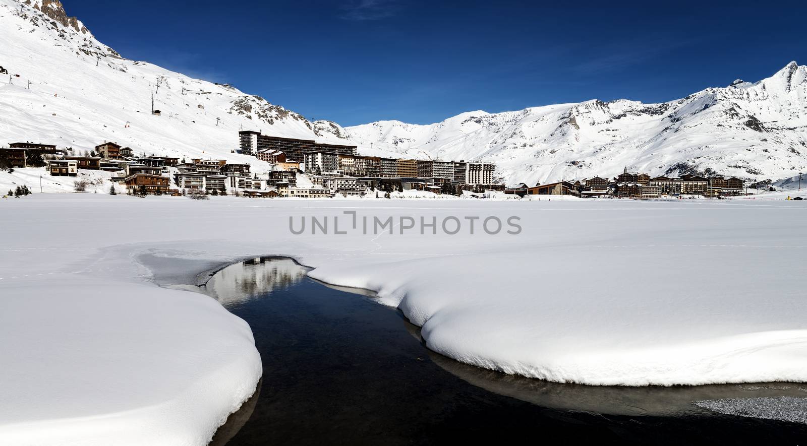 Llandscape and ski resort in French Alps,Tignes, Le Clavet, Tarentaise, France 