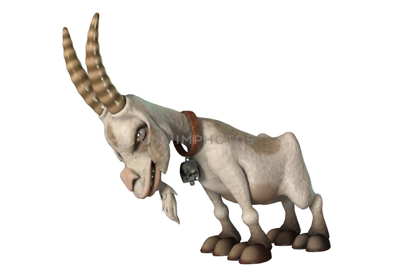 3D digital render of a cartoon goat ready to charge isolated on white background